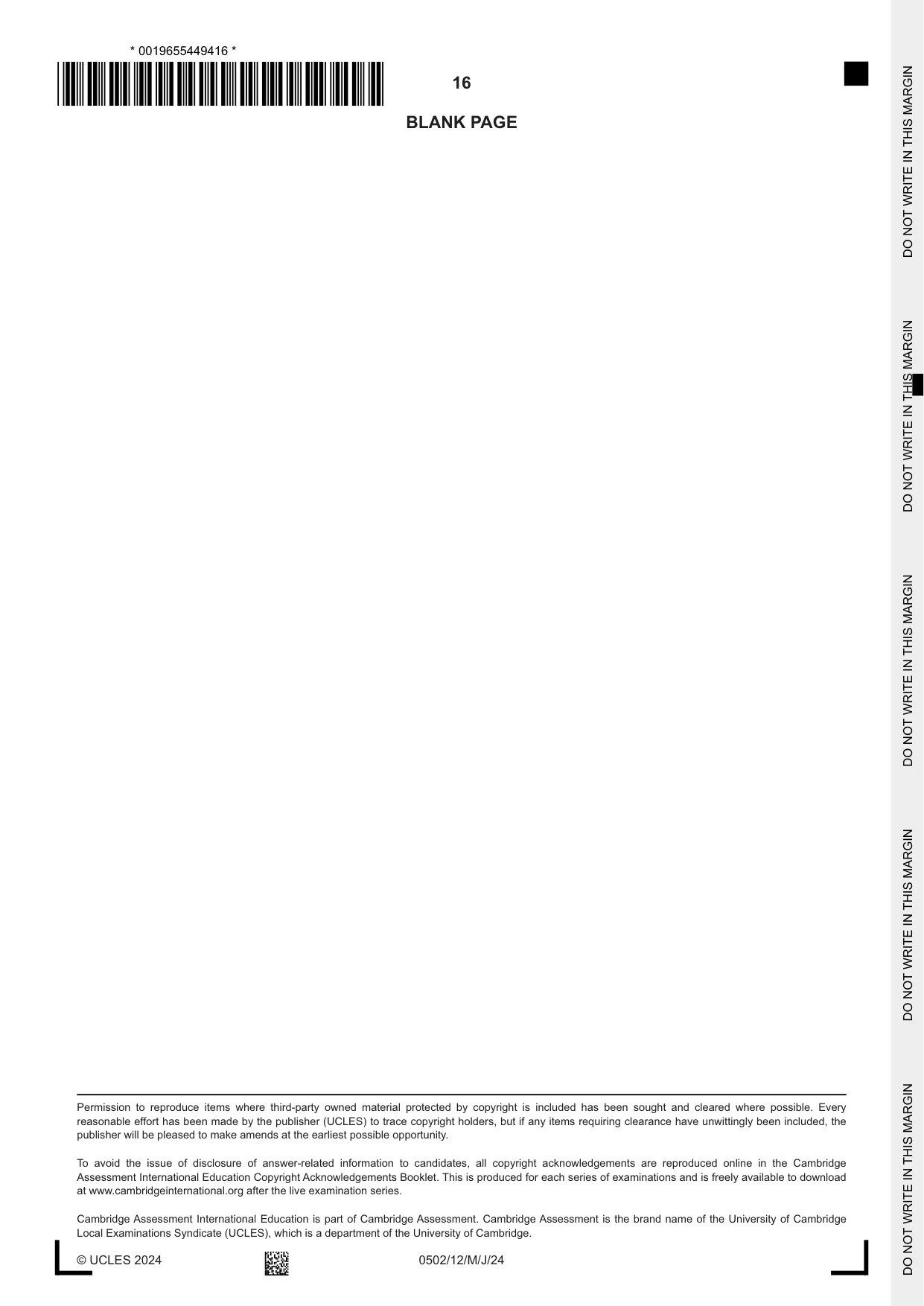 Cambridge IGCSE Spanish - First Language 0502 2024 May/June Paper 1 · Variant 2 question paper, page 16 of 16