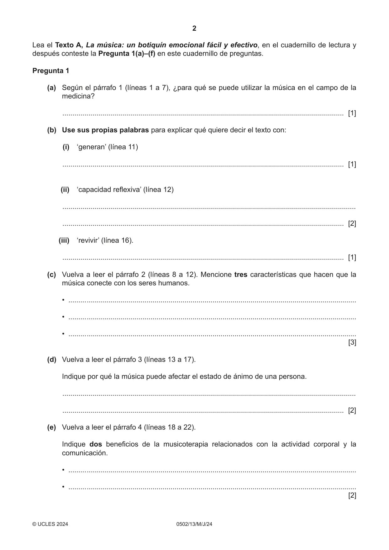 Cambridge IGCSE Spanish - First Language 0502 2024 May/June Paper 1 · Variant 3 question paper, page 2 of 16