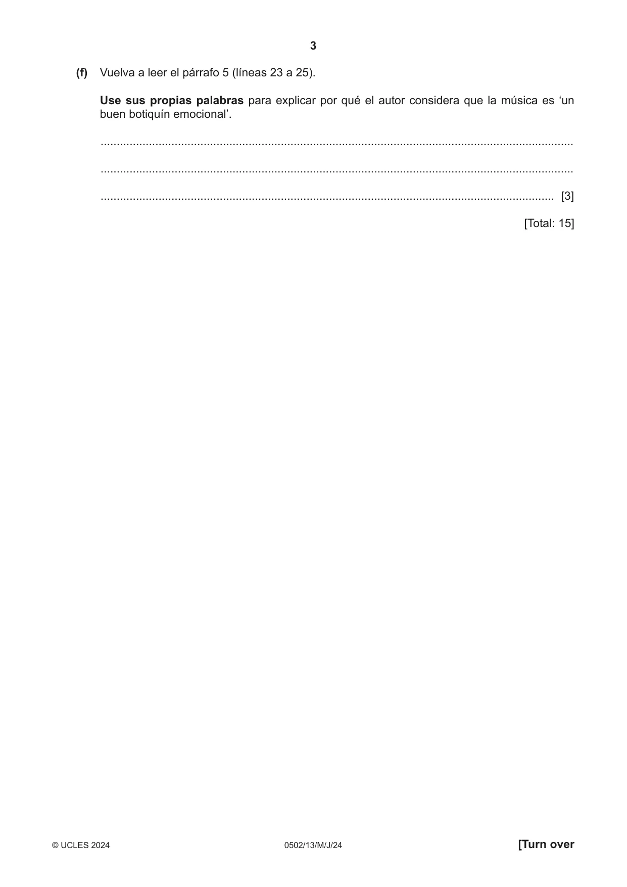 Cambridge IGCSE Spanish - First Language 0502 2024 May/June Paper 1 · Variant 3 question paper, page 3 of 16