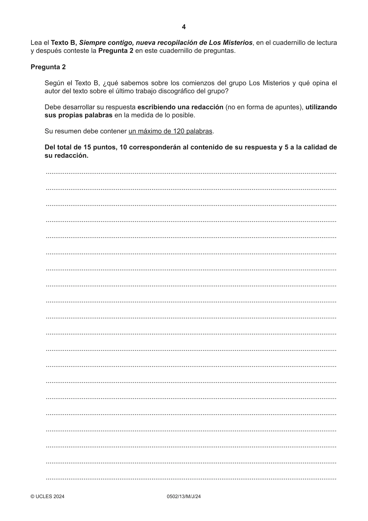Cambridge IGCSE Spanish - First Language 0502 2024 May/June Paper 1 · Variant 3 question paper, page 4 of 16