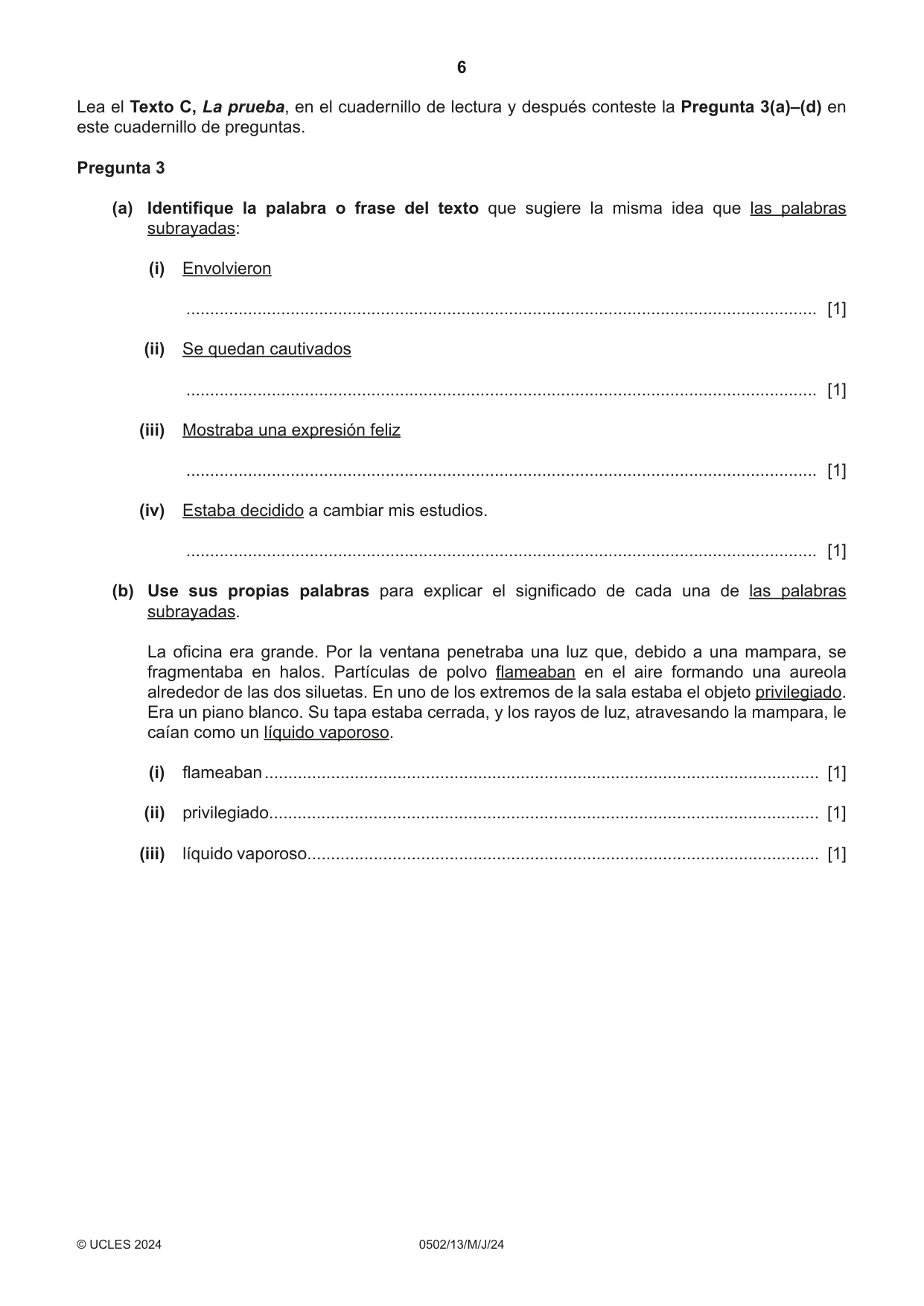 Cambridge IGCSE Spanish - First Language 0502 2024 May/June Paper 1 · Variant 3 question paper, page 6 of 16