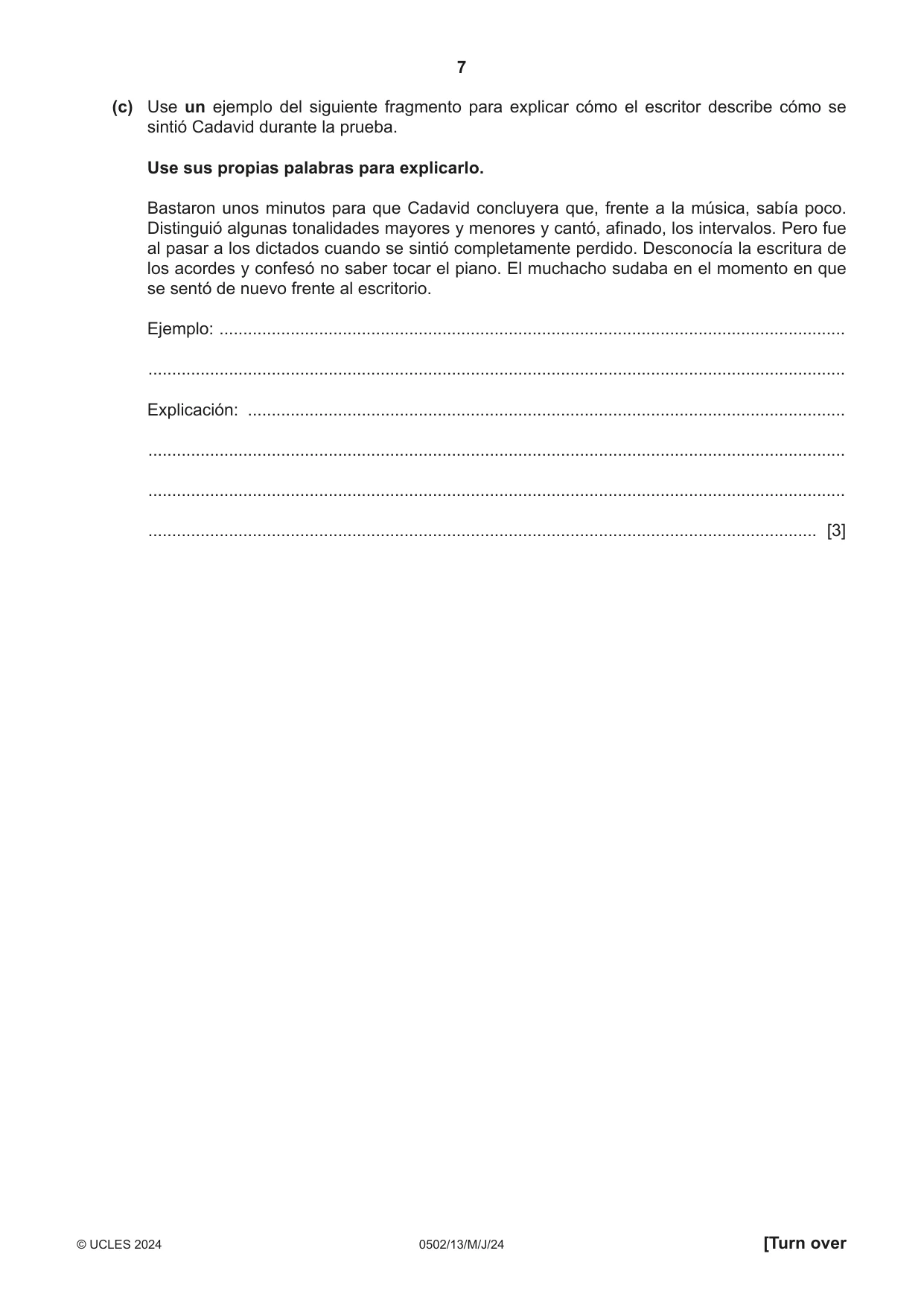 Cambridge IGCSE Spanish - First Language 0502 2024 May/June Paper 1 · Variant 3 question paper, page 7 of 16