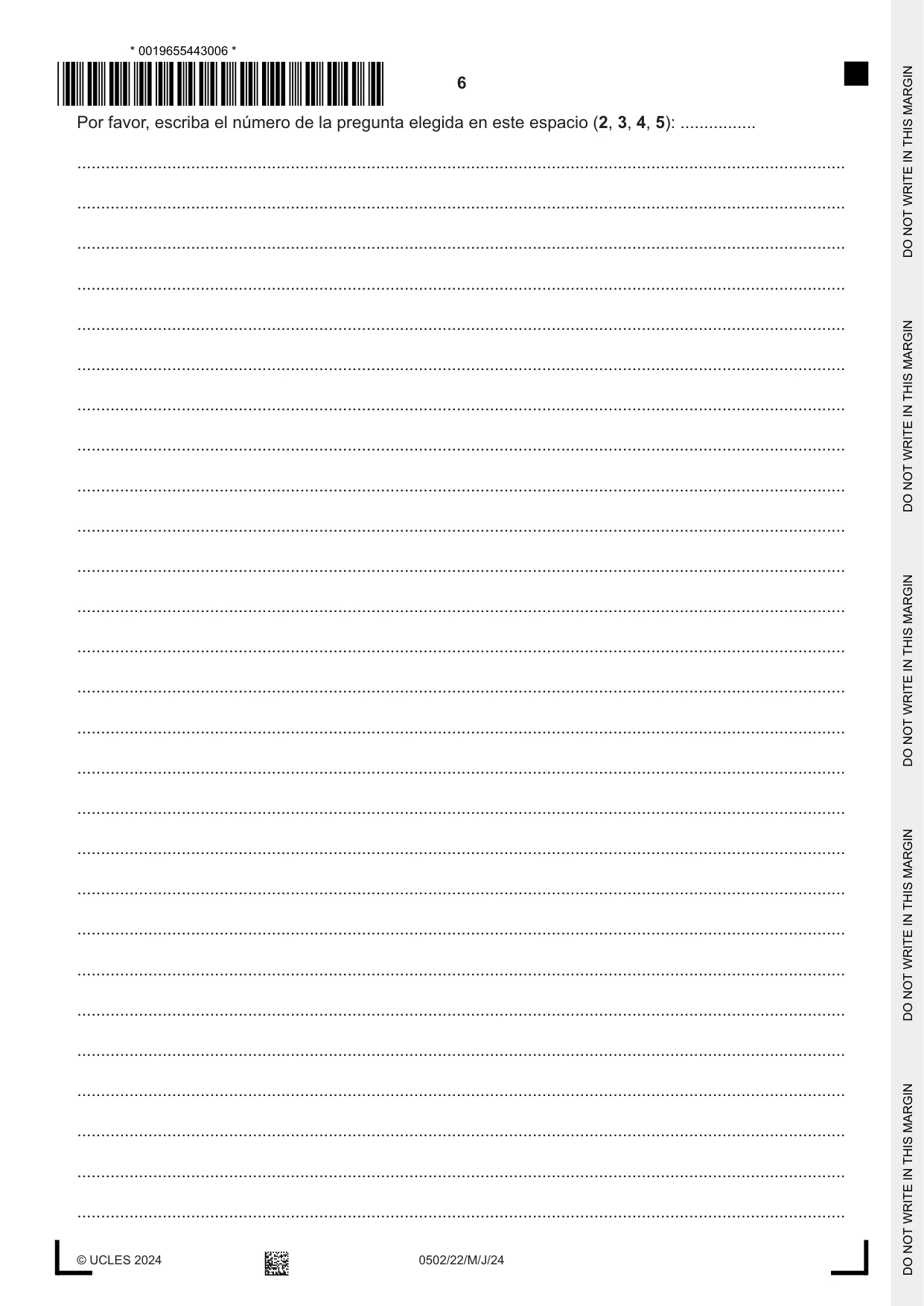 Cambridge IGCSE Spanish - First Language 0502 2024 May/June Paper 2 · Variant 2 question paper, page 6 of 12