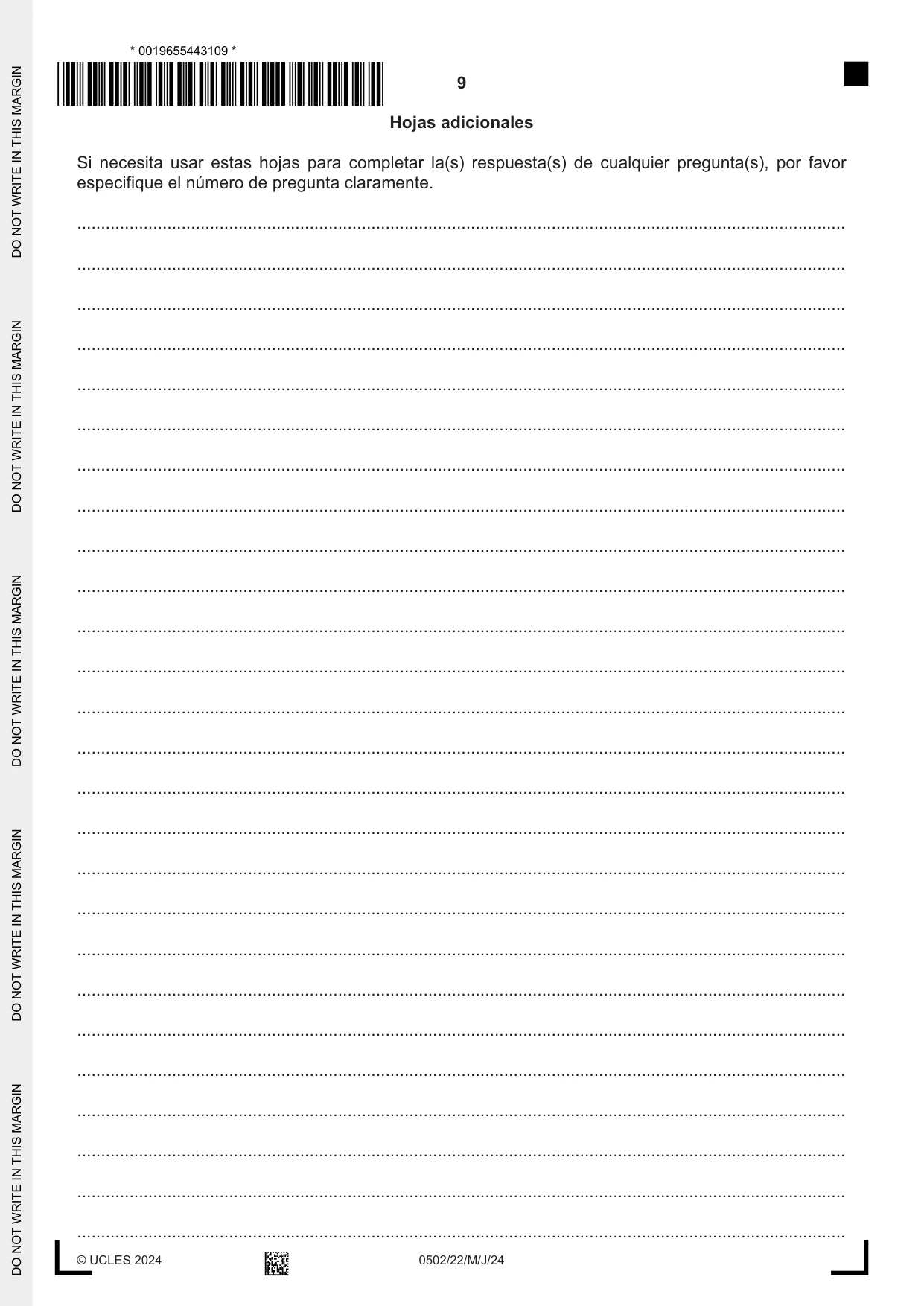 Cambridge IGCSE Spanish - First Language 0502 2024 May/June Paper 2 · Variant 2 question paper, page 9 of 12