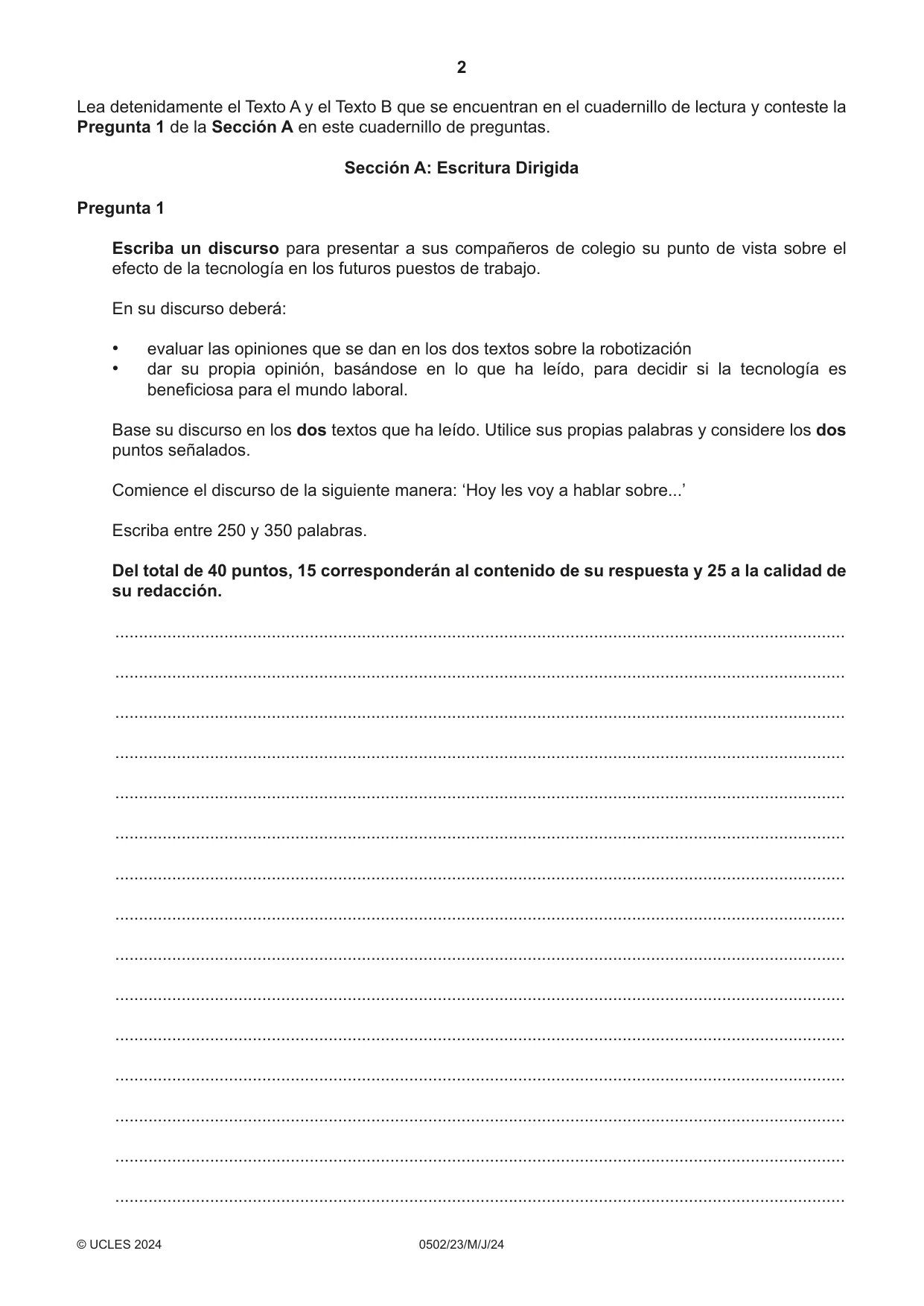 Cambridge IGCSE Spanish - First Language 0502 2024 May/June Paper 2 · Variant 3 question paper, page 2 of 12