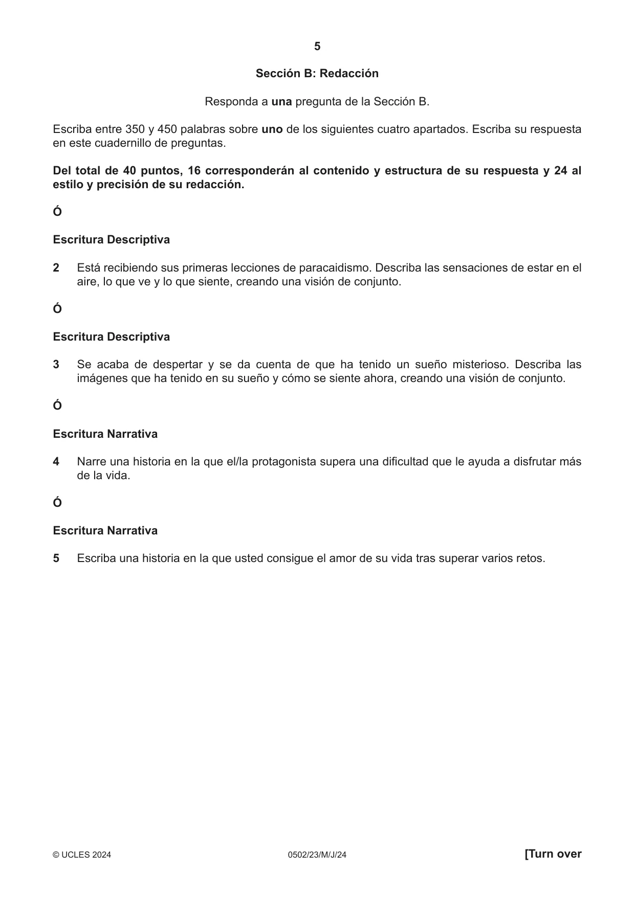 Cambridge IGCSE Spanish - First Language 0502 2024 May/June Paper 2 · Variant 3 question paper, page 5 of 12