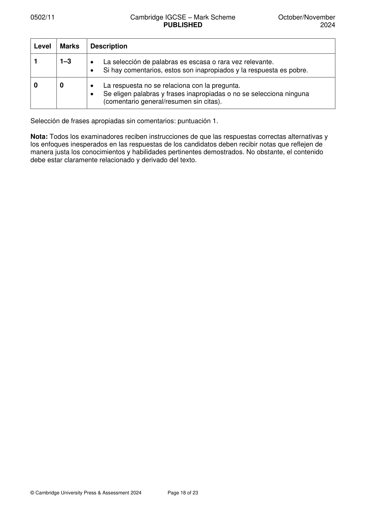 Mark scheme, page 18 of 23