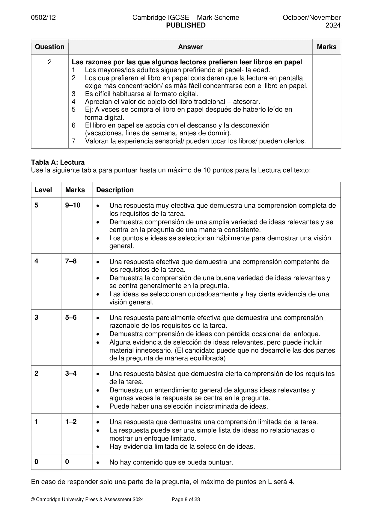 Mark scheme, page 8 of 23