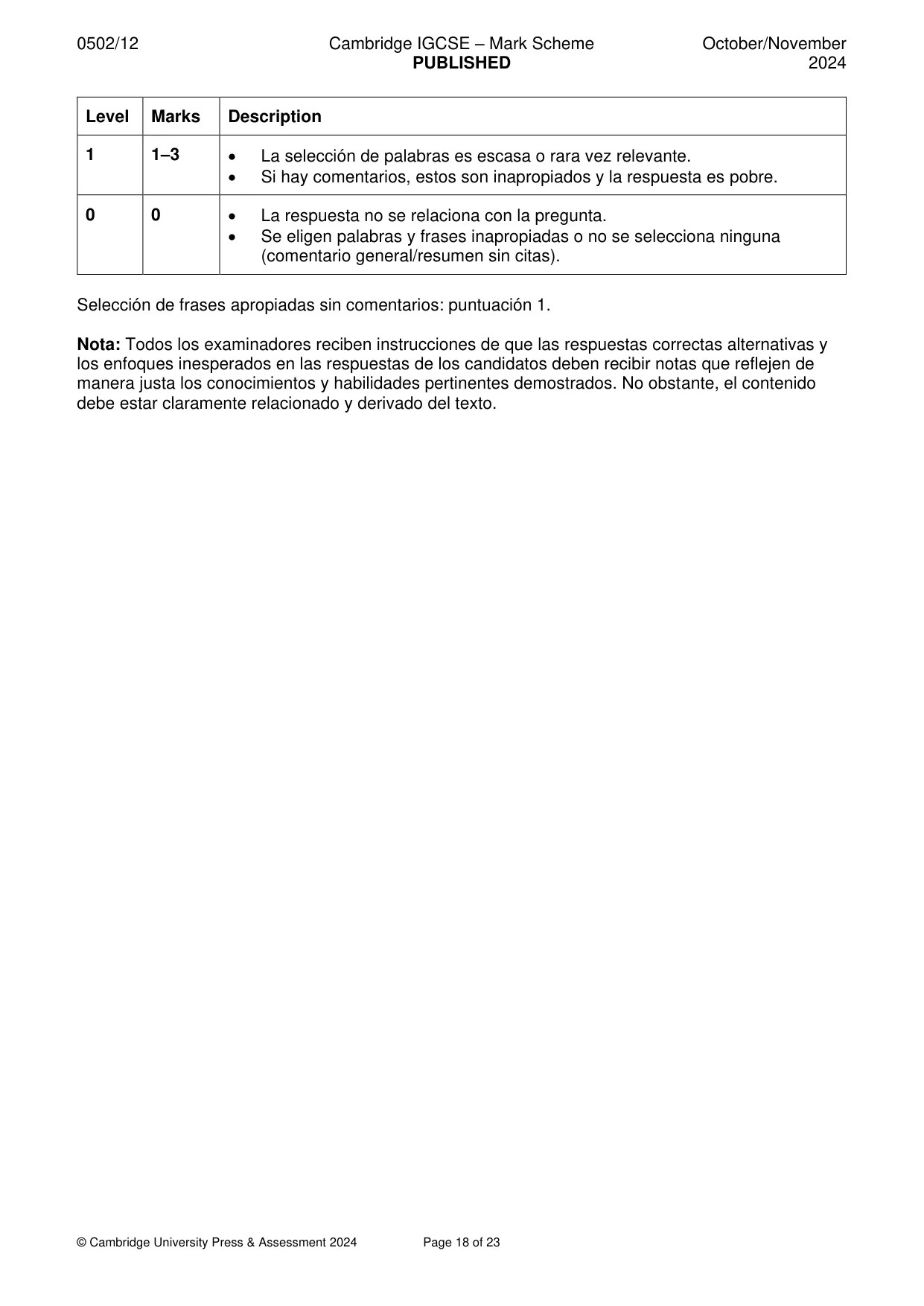 Mark scheme, page 18 of 23