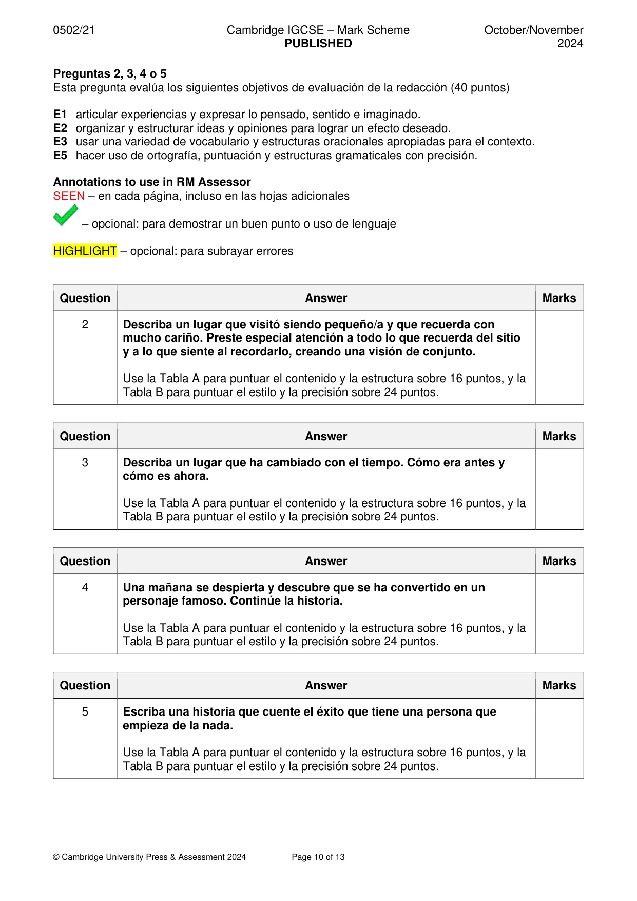 Mark scheme, page 10 of 13