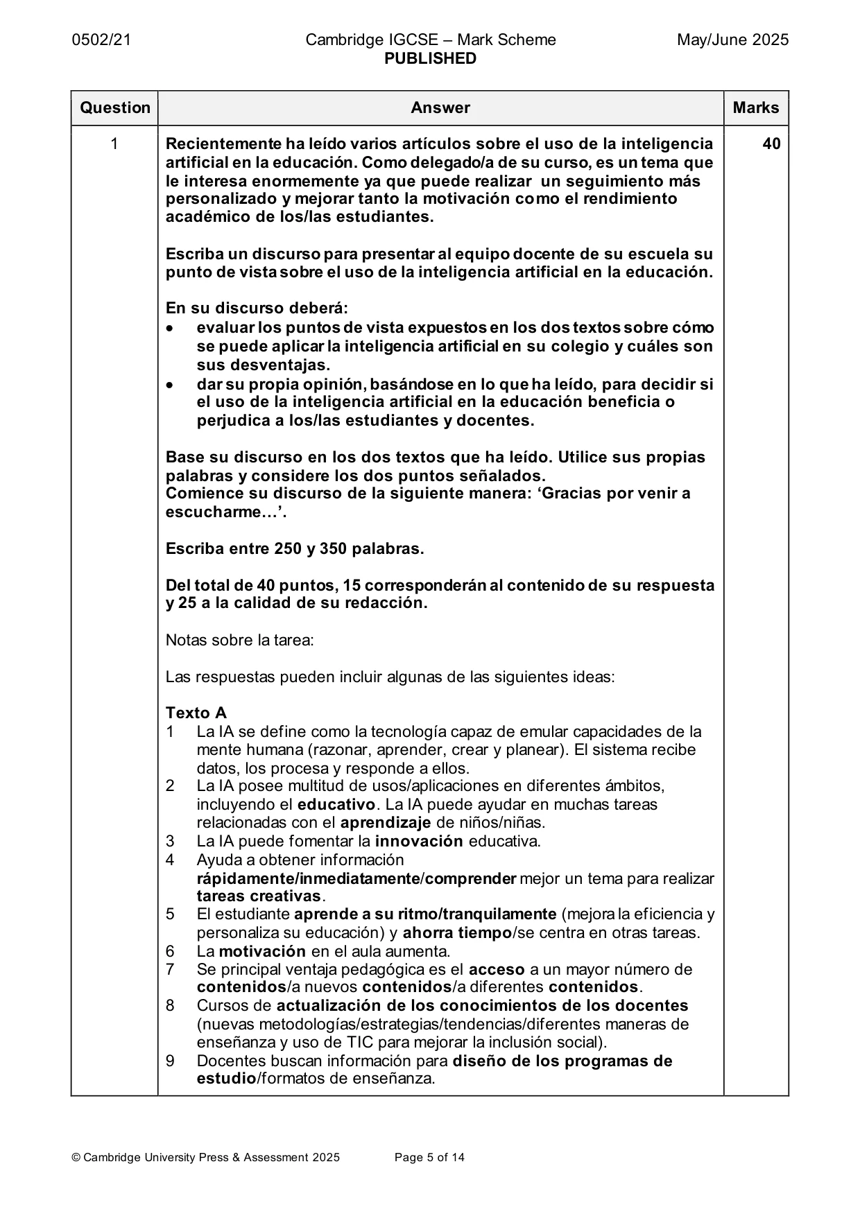 Mark scheme, page 5 of 14