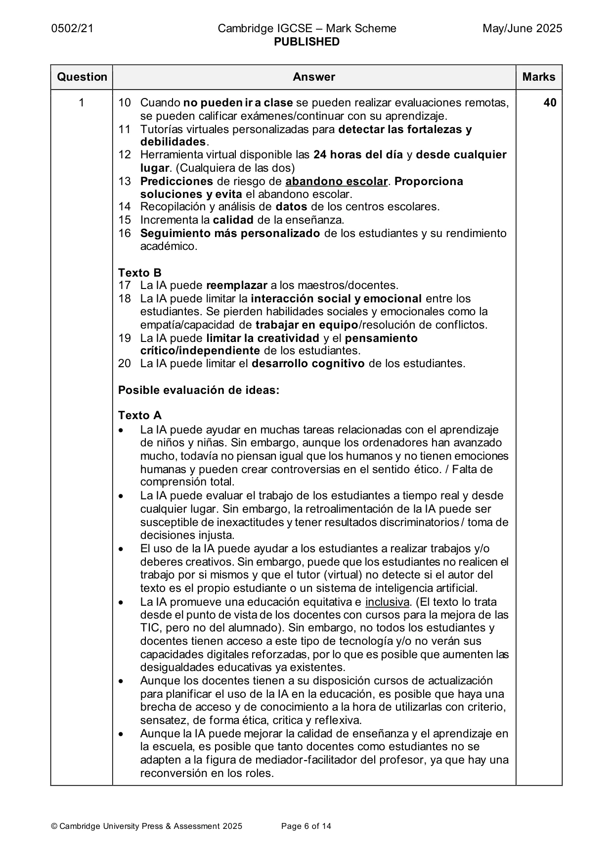 Mark scheme, page 6 of 14