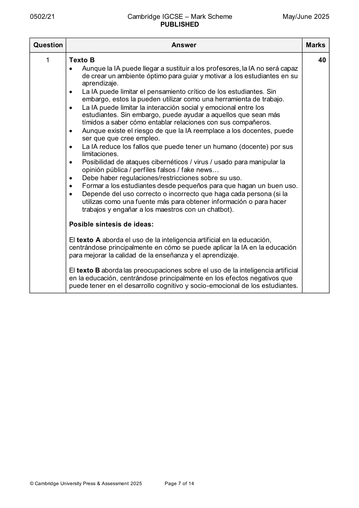 Mark scheme, page 7 of 14