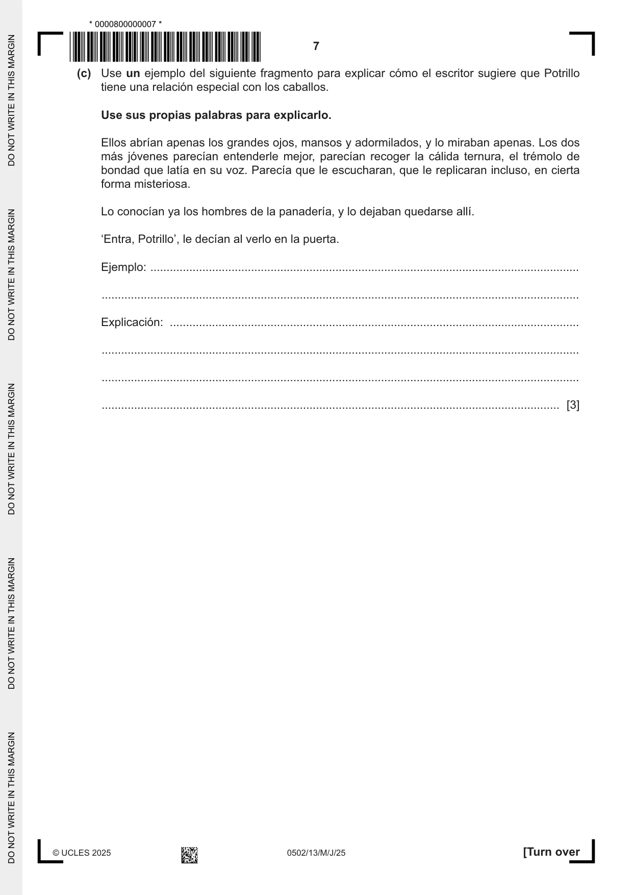 Cambridge IGCSE Spanish - First Language 0502 2025 May/June Paper 1 · Variant 3 question paper, page 7 of 16