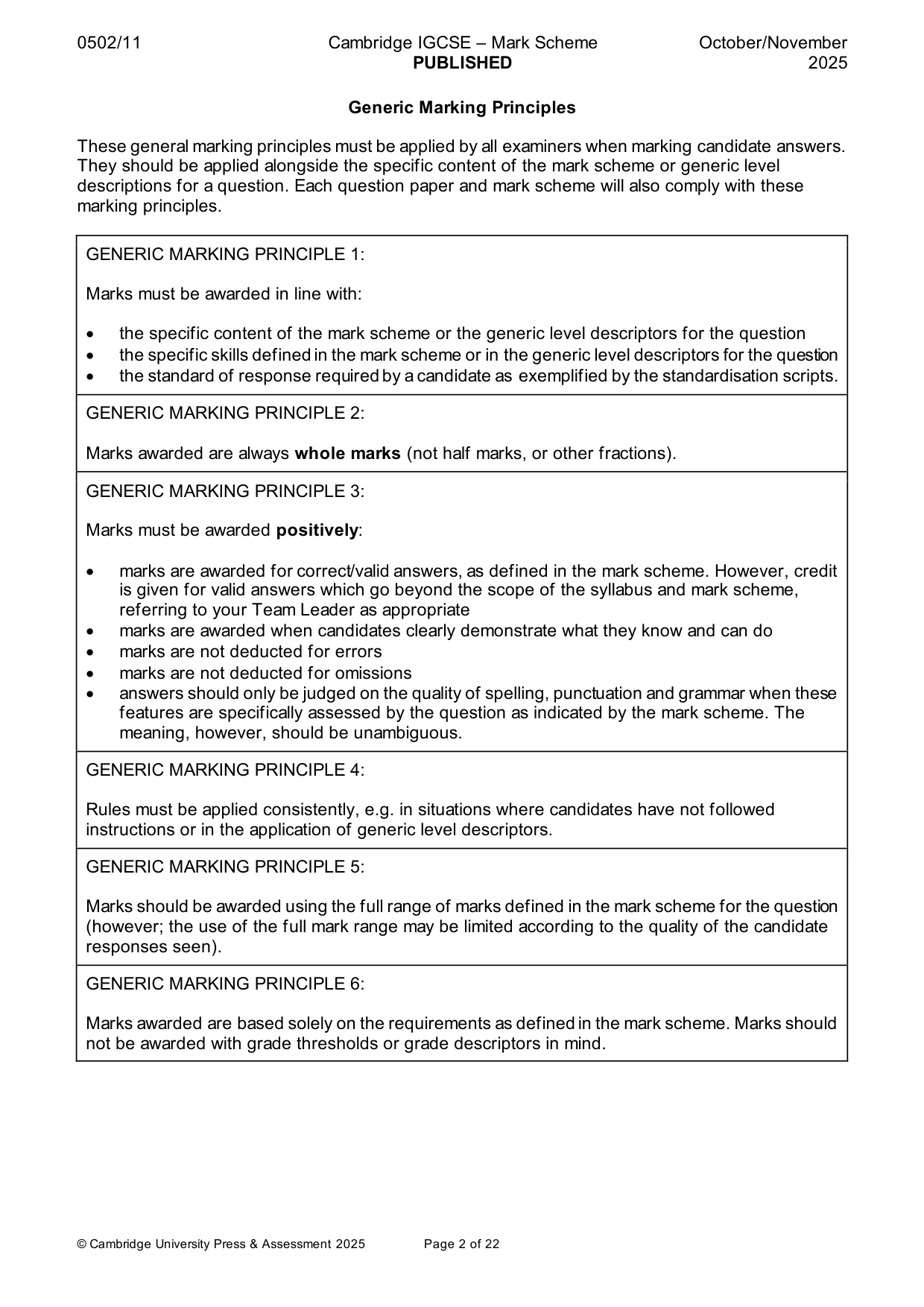 Mark scheme, page 2 of 22