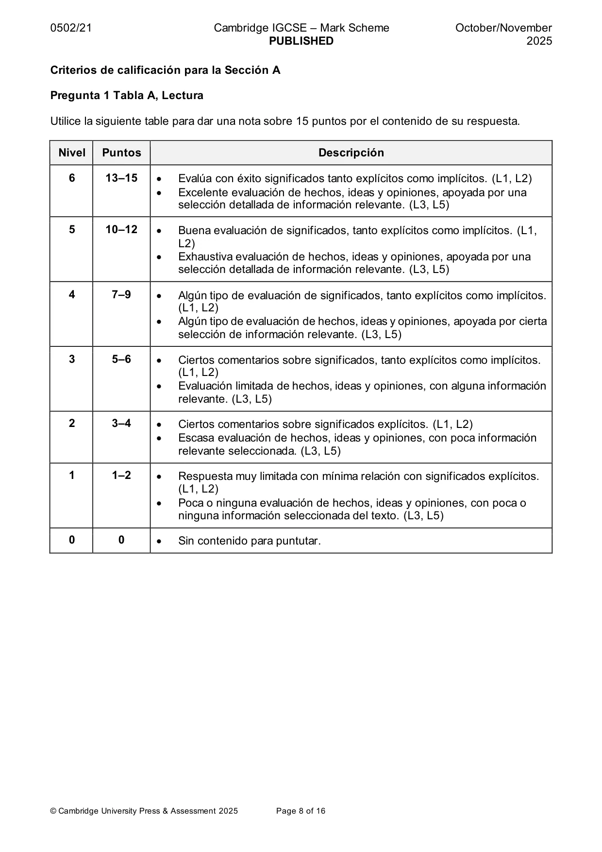 Mark scheme, page 8 of 16