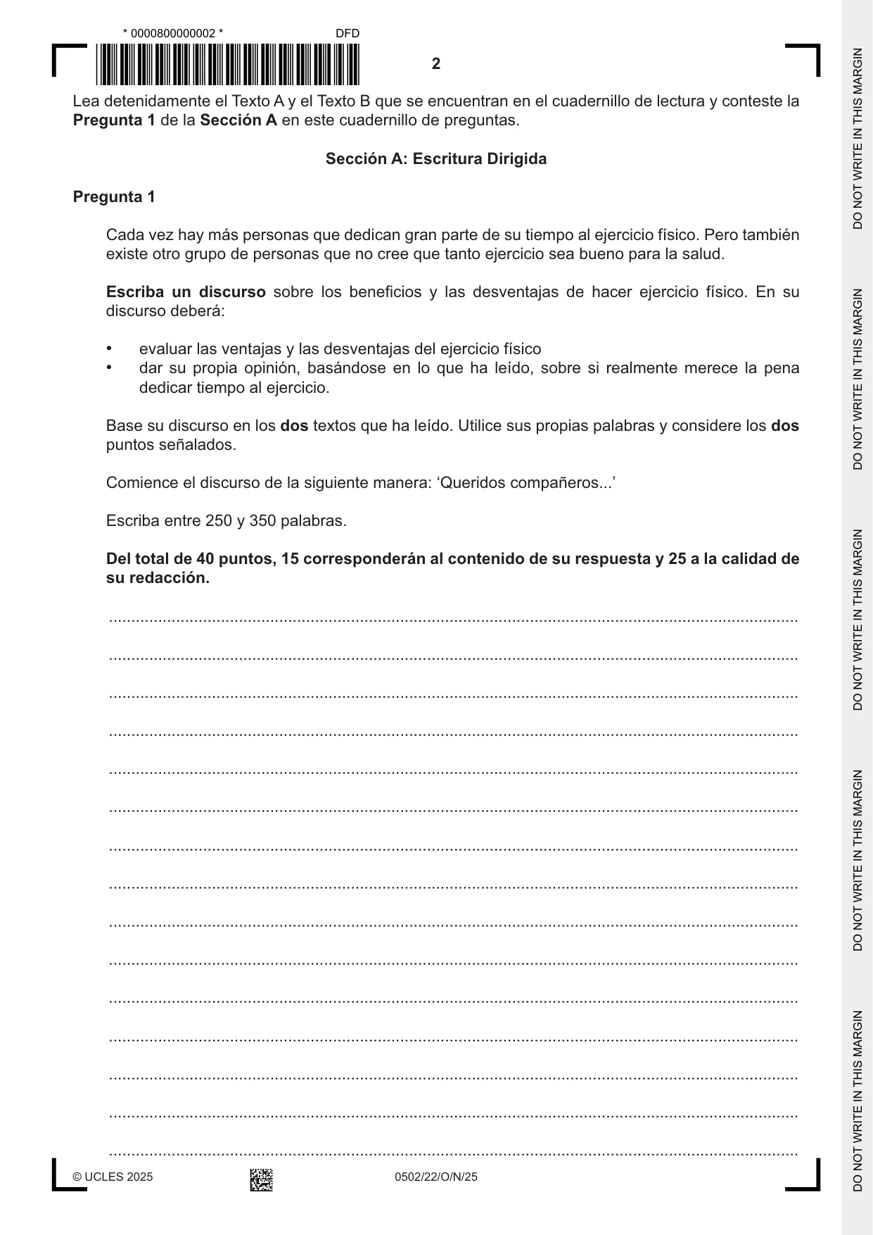 Cambridge IGCSE Spanish - First Language 0502 2025 Oct/Nov Paper 2 · Variant 2 question paper, page 2 of 12