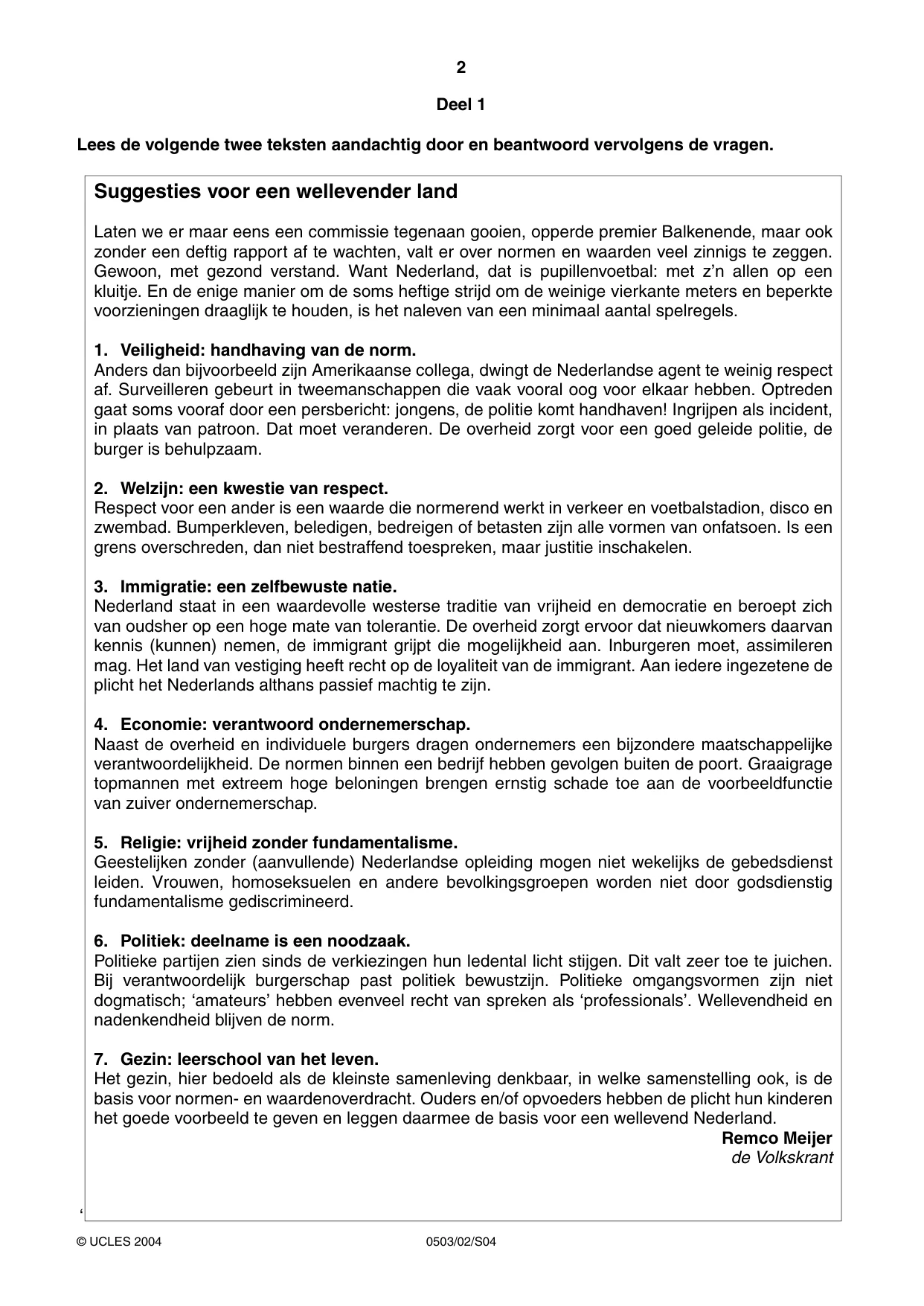 Cambridge IGCSE Dutch - First Language 0503 2004 May/June Paper 2 · Variant 1 question paper, page 2 of 4