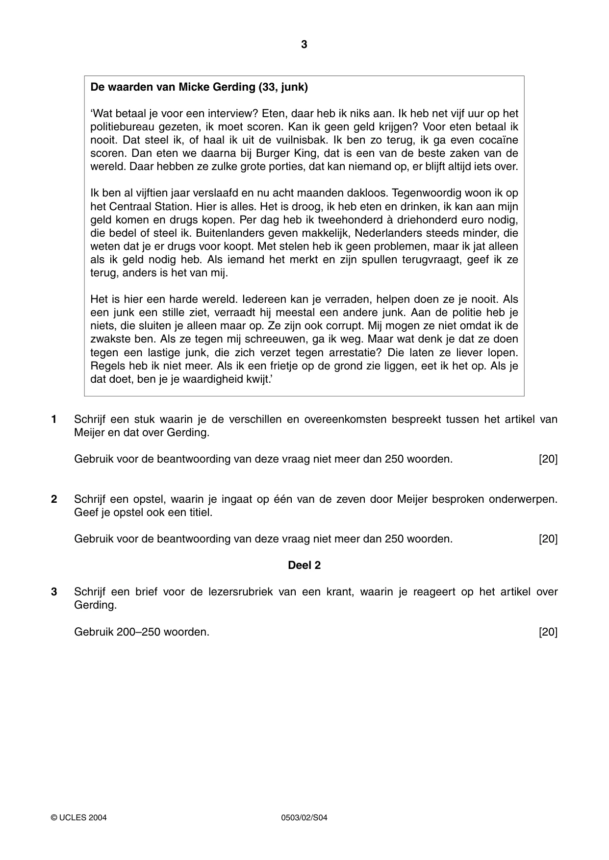 Cambridge IGCSE Dutch - First Language 0503 2004 May/June Paper 2 · Variant 1 question paper, page 3 of 4