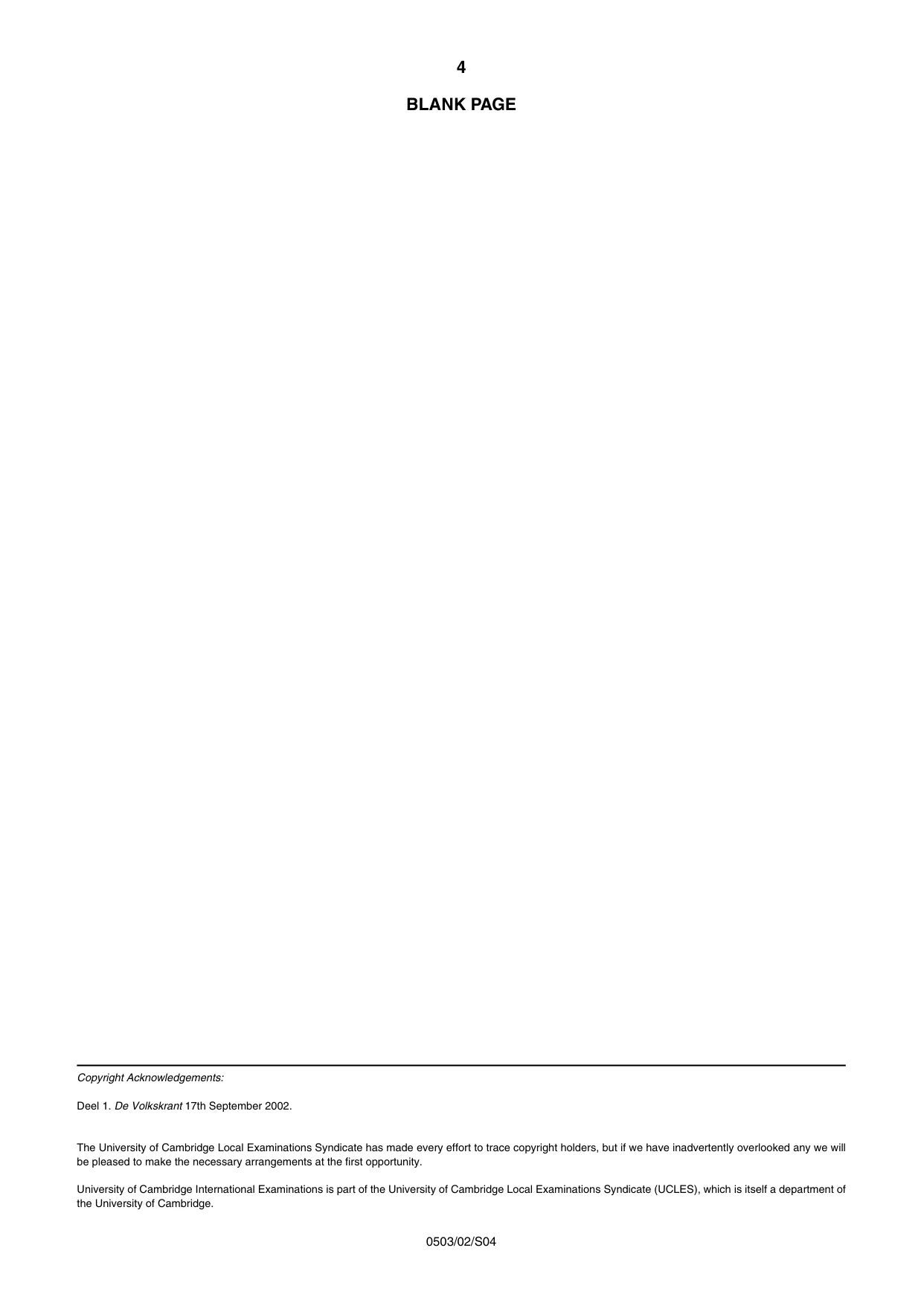 Cambridge IGCSE Dutch - First Language 0503 2004 May/June Paper 2 · Variant 1 question paper, page 4 of 4