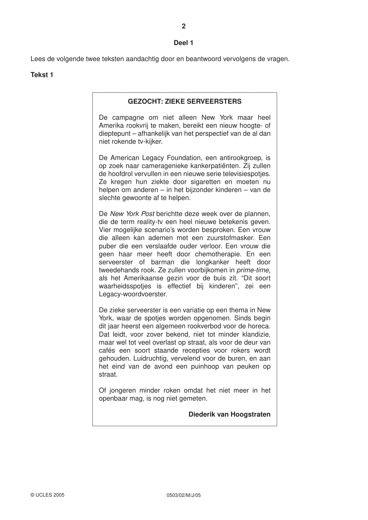 Cambridge IGCSE Dutch - First Language 0503 2005 May/June Paper 2 · Variant 1 question paper, page 2 of 4