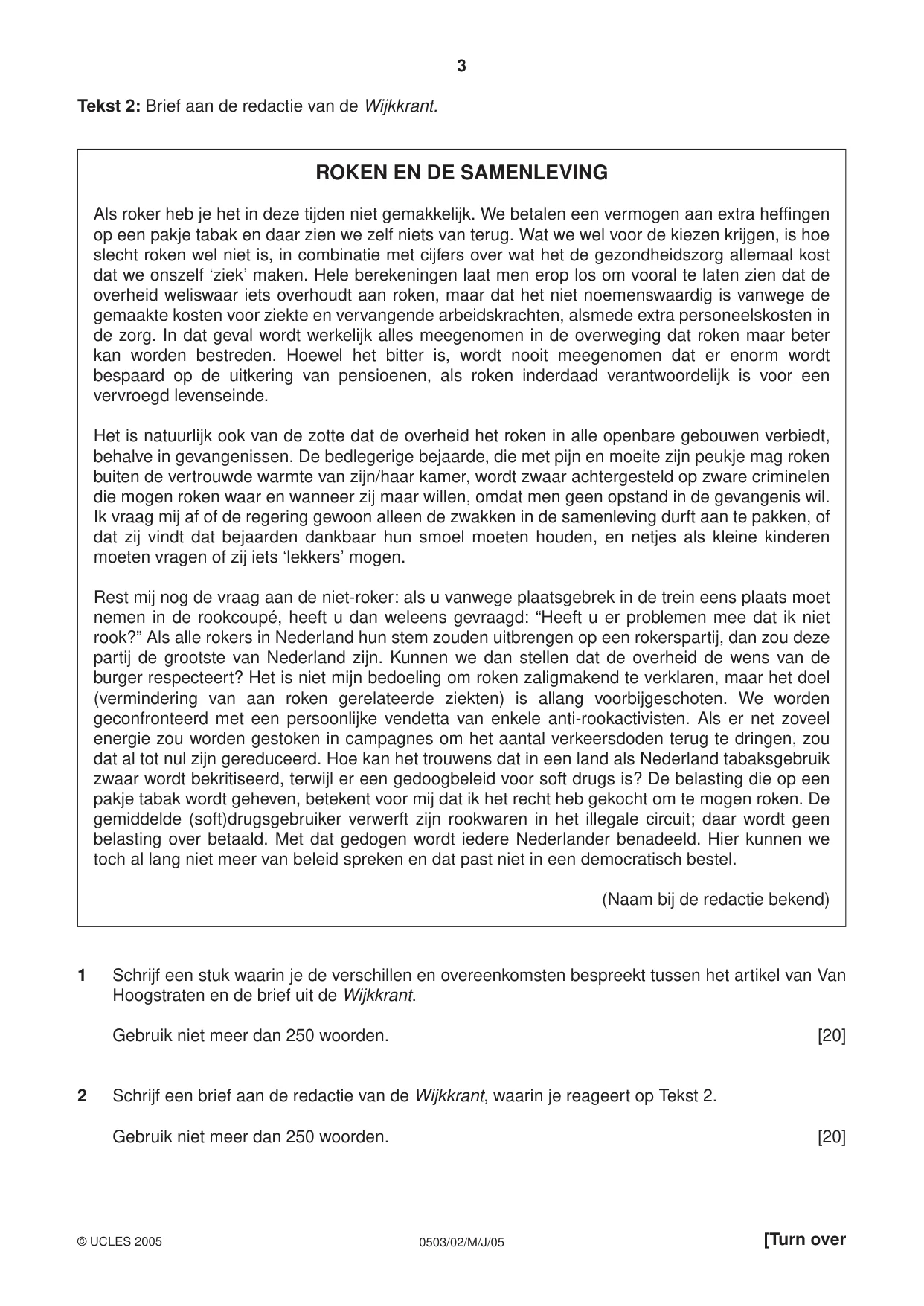 Cambridge IGCSE Dutch - First Language 0503 2005 May/June Paper 2 · Variant 1 question paper, page 3 of 4
