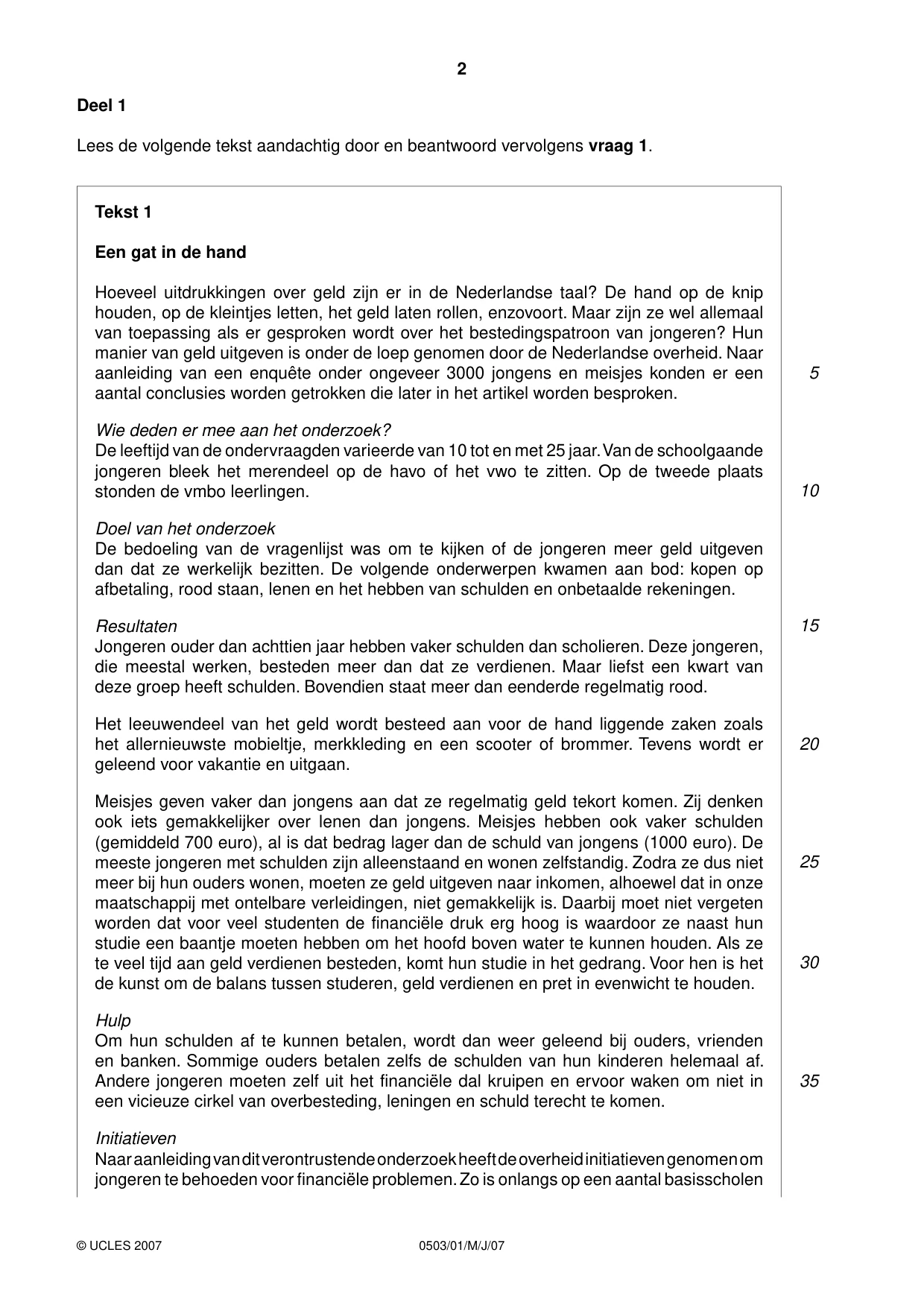 Cambridge IGCSE Dutch - First Language 0503 2007 May/June Paper 1 · Variant 1 question paper, page 2 of 4