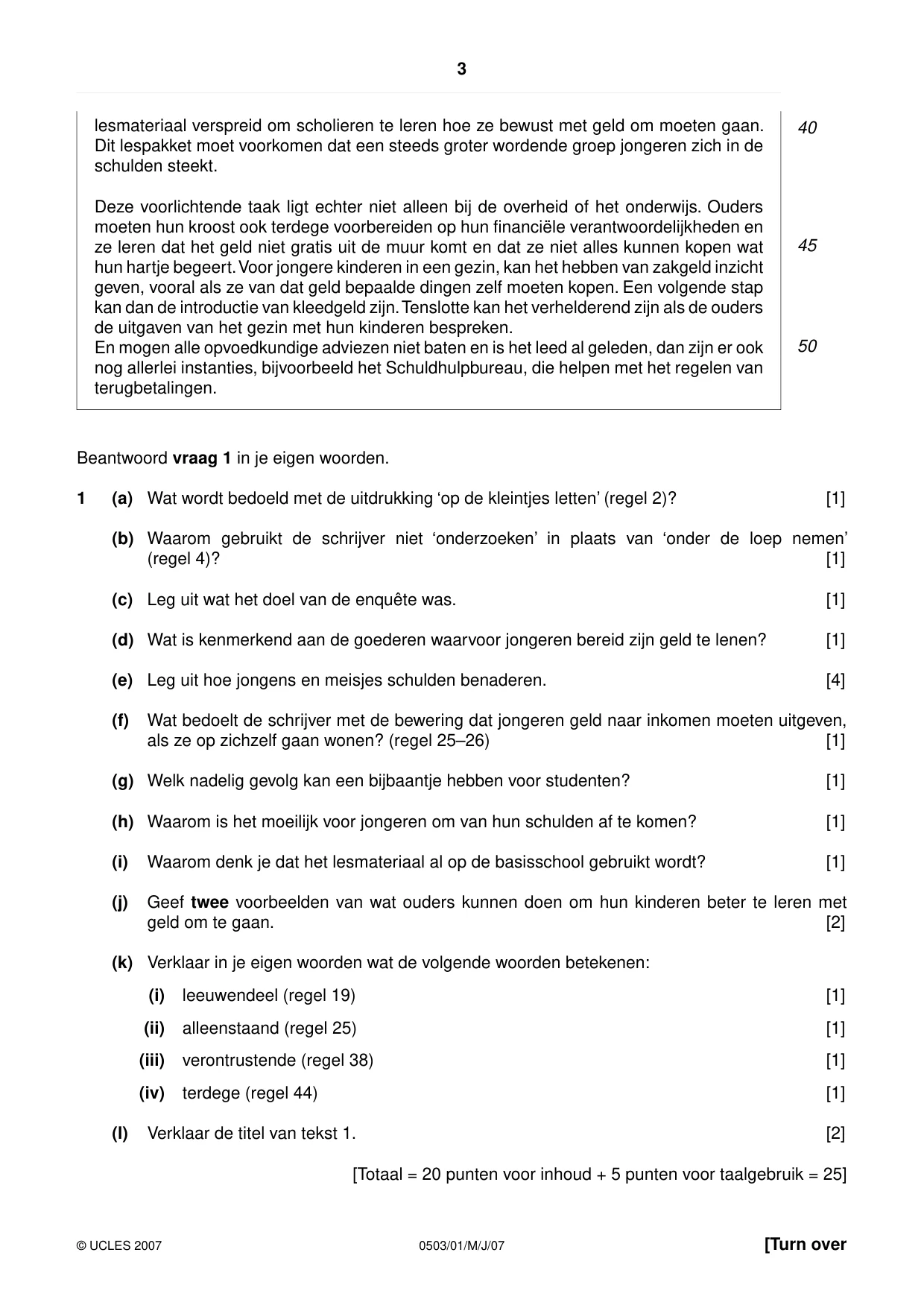 Cambridge IGCSE Dutch - First Language 0503 2007 May/June Paper 1 · Variant 1 question paper, page 3 of 4