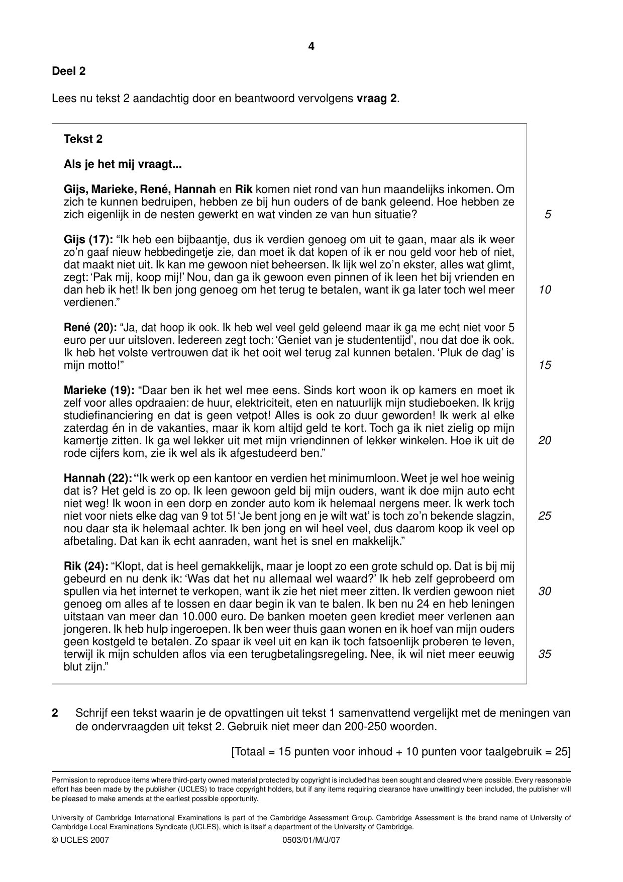 Cambridge IGCSE Dutch - First Language 0503 2007 May/June Paper 1 · Variant 1 question paper, page 4 of 4