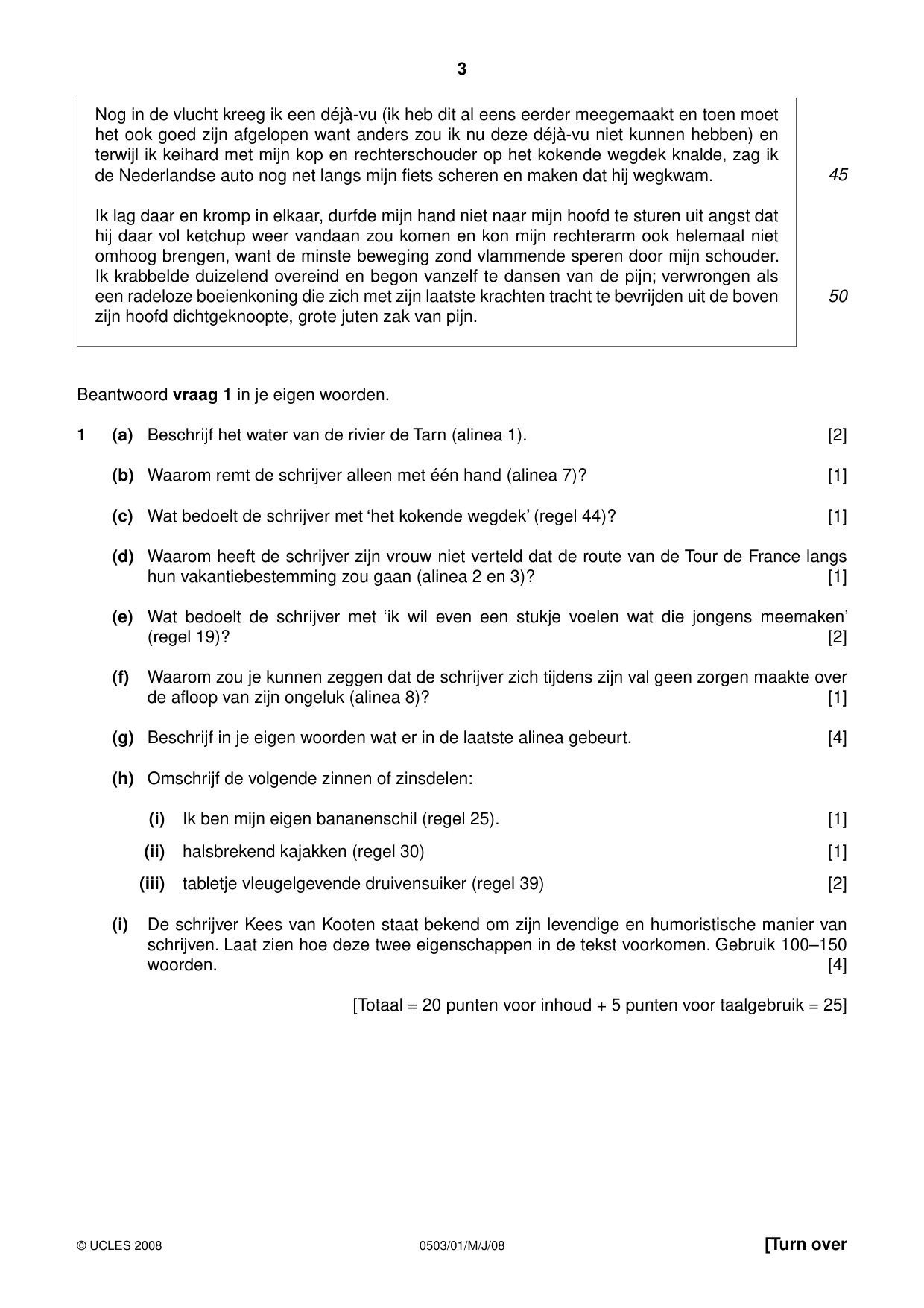 Cambridge IGCSE Dutch - First Language 0503 2008 May/June Paper 1 · Variant 1 question paper, page 3 of 8