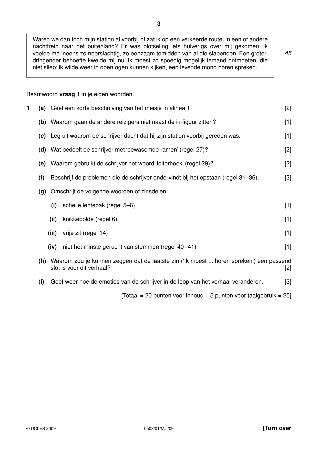 Cambridge IGCSE Dutch - First Language 0503 2009 May/June Paper 1 · Variant 1 question paper, page 3 of 8