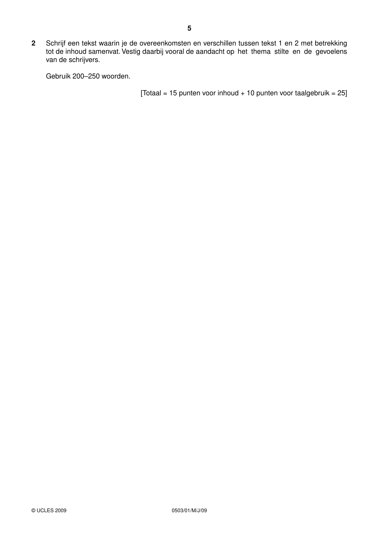 Cambridge IGCSE Dutch - First Language 0503 2009 May/June Paper 1 · Variant 1 question paper, page 5 of 8