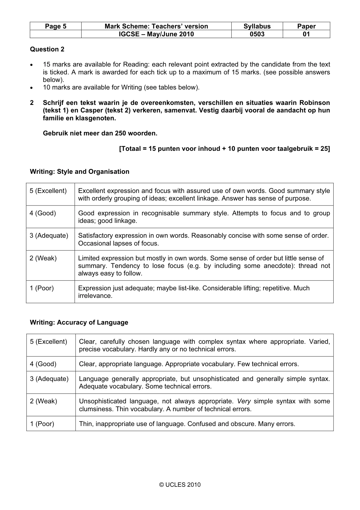 Mark scheme, page 5 of 6