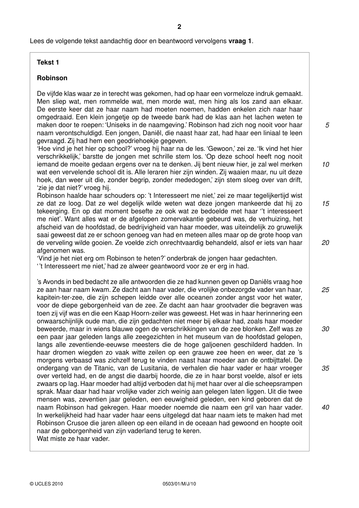 Cambridge IGCSE Dutch - First Language 0503 2010 May/June Paper 1 · Variant 1 question paper, page 2 of 8