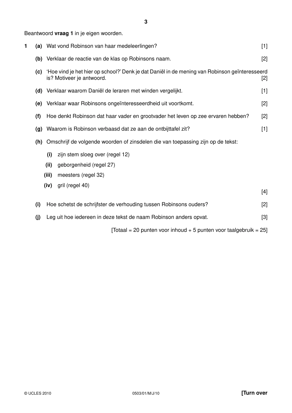 Cambridge IGCSE Dutch - First Language 0503 2010 May/June Paper 1 · Variant 1 question paper, page 3 of 8