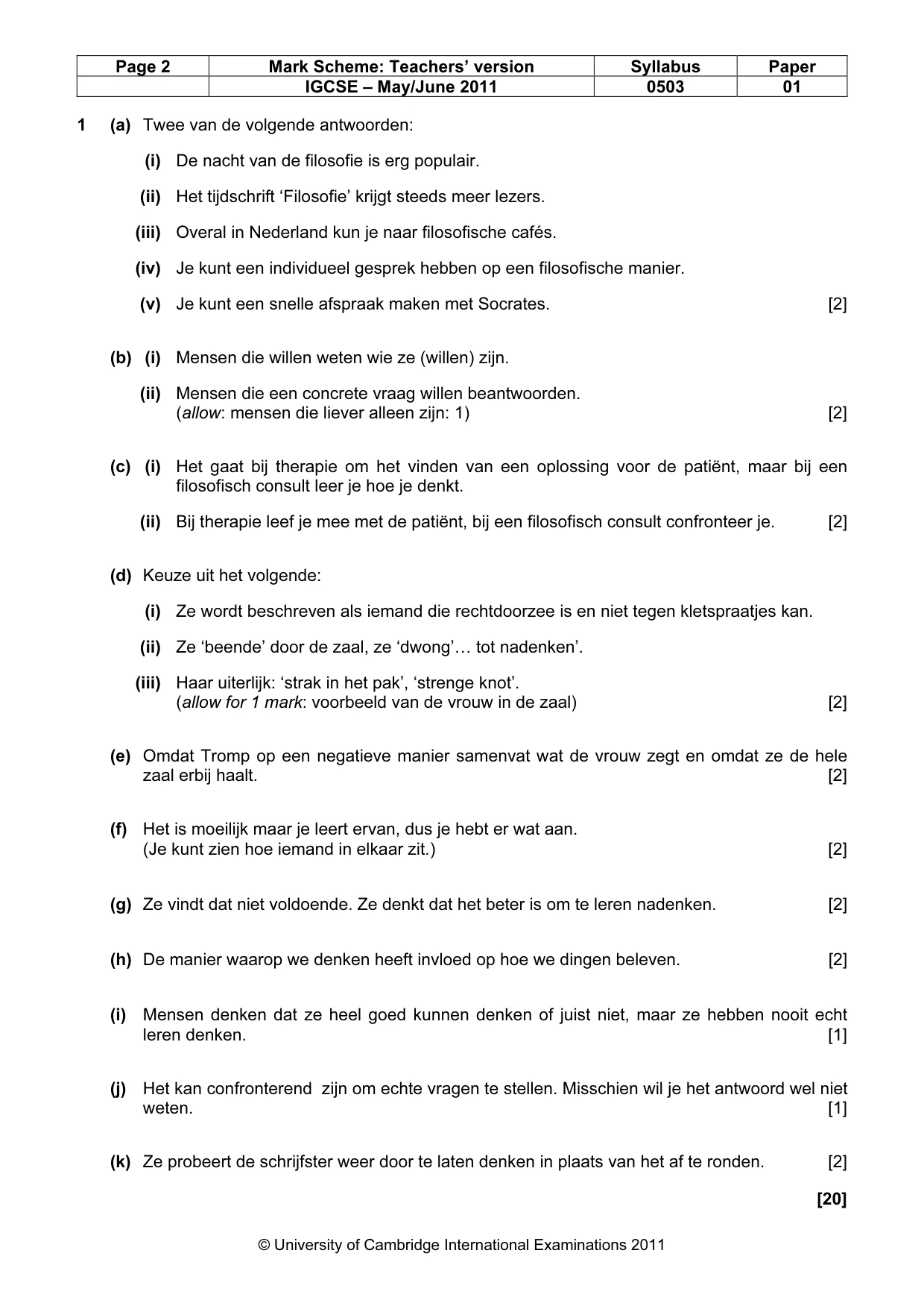 Mark scheme, page 2 of 5