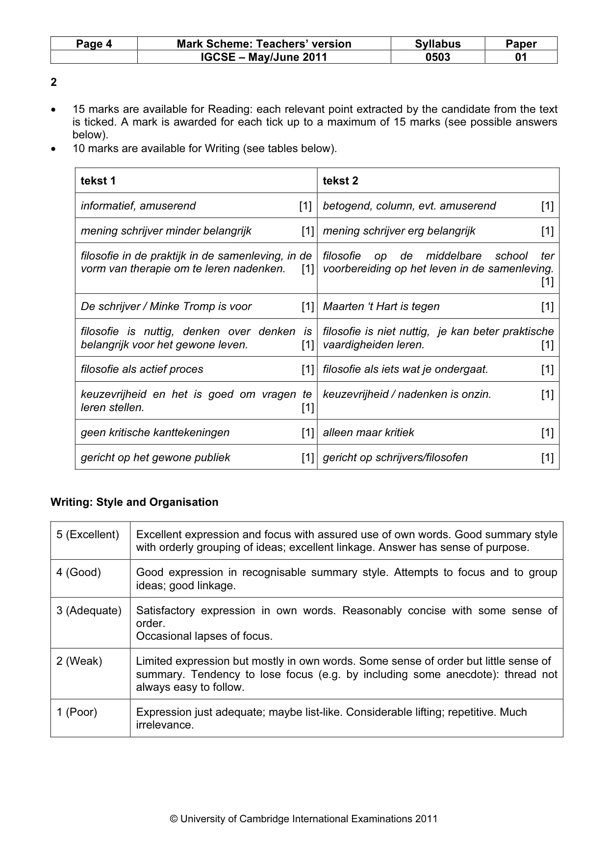 Mark scheme, page 4 of 5
