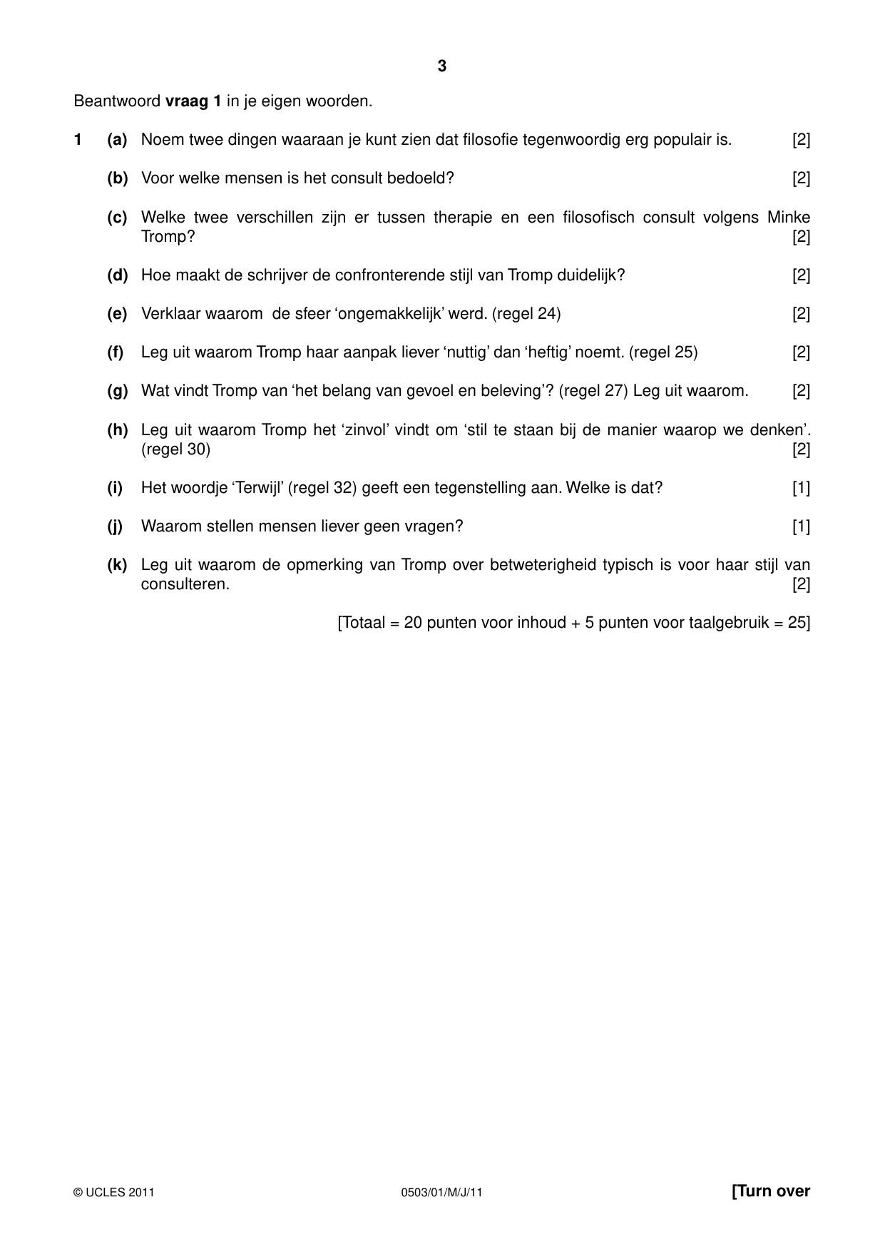 Cambridge IGCSE Dutch - First Language 0503 2011 May/June Paper 1 · Variant 1 question paper, page 3 of 8
