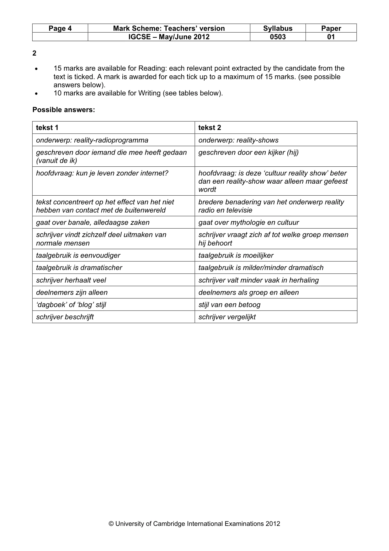 Mark scheme, page 4 of 5