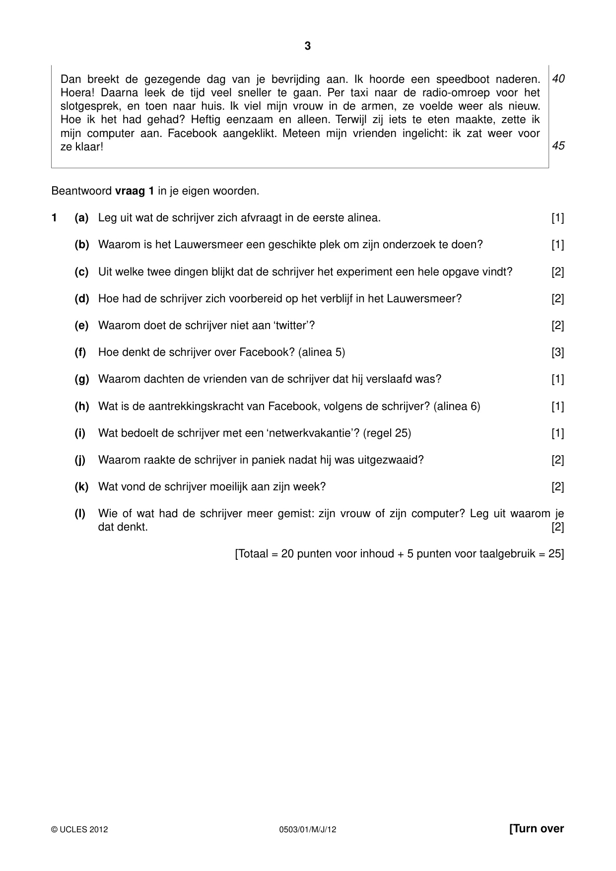 Cambridge IGCSE Dutch - First Language 0503 2012 May/June Paper 1 · Variant 1 question paper, page 3 of 8