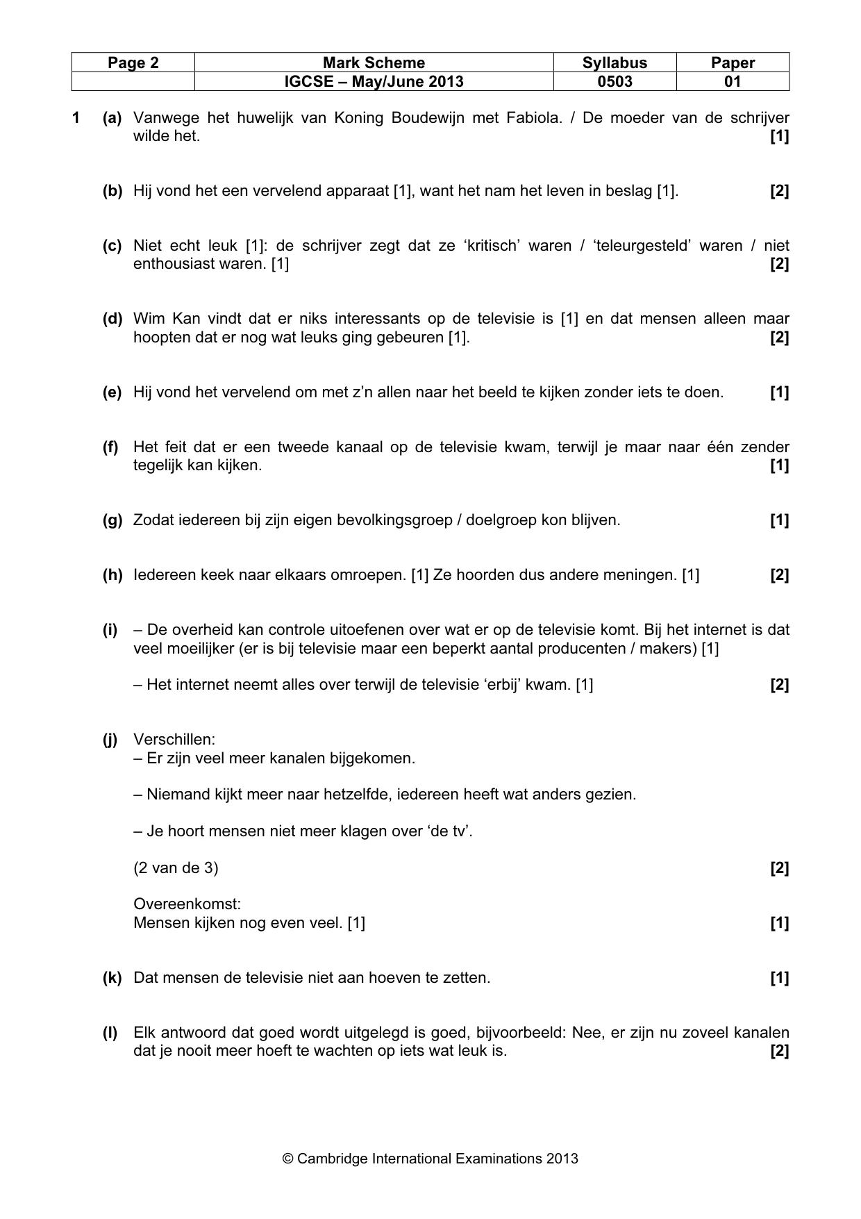 Mark scheme, page 2 of 5