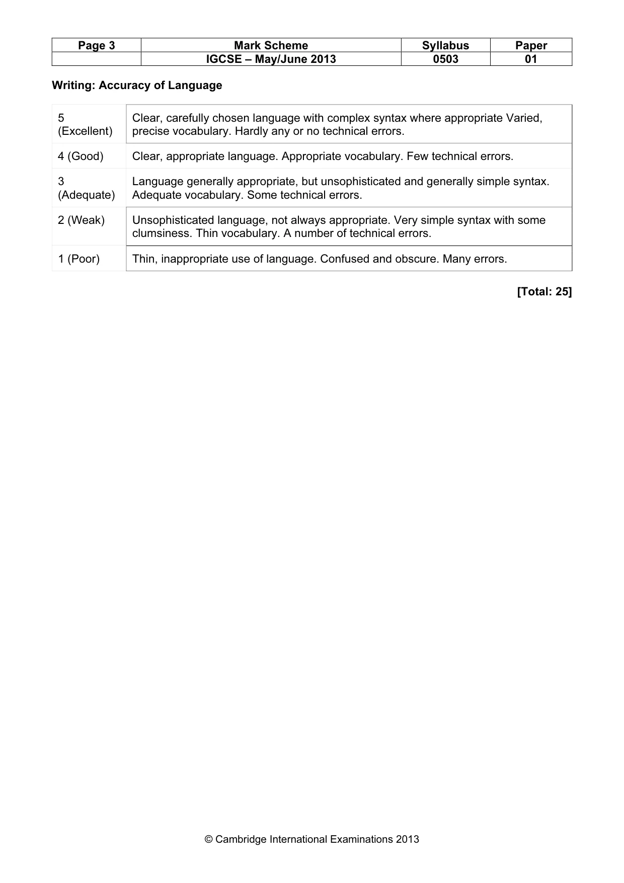 Mark scheme, page 3 of 5