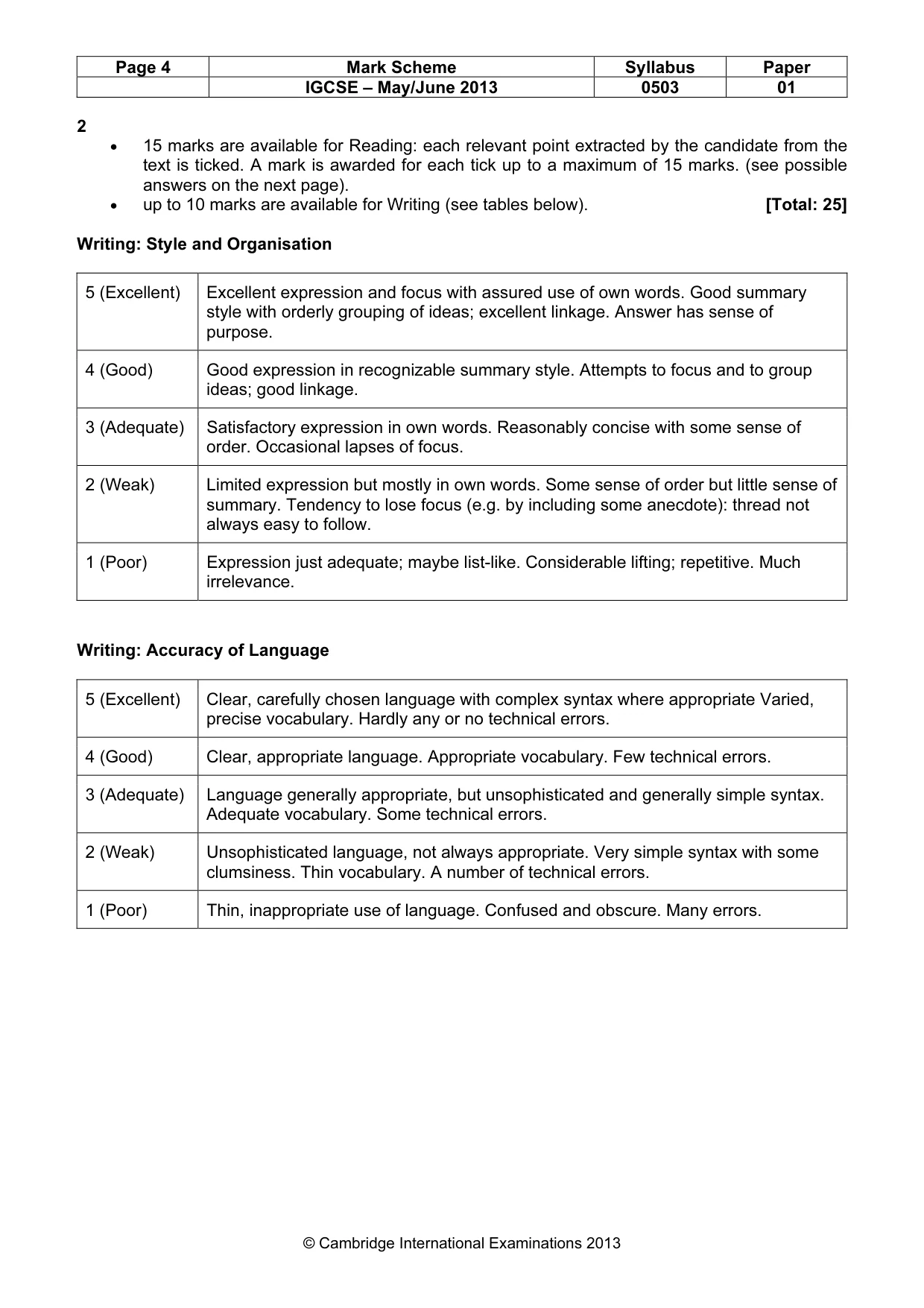 Mark scheme, page 4 of 5