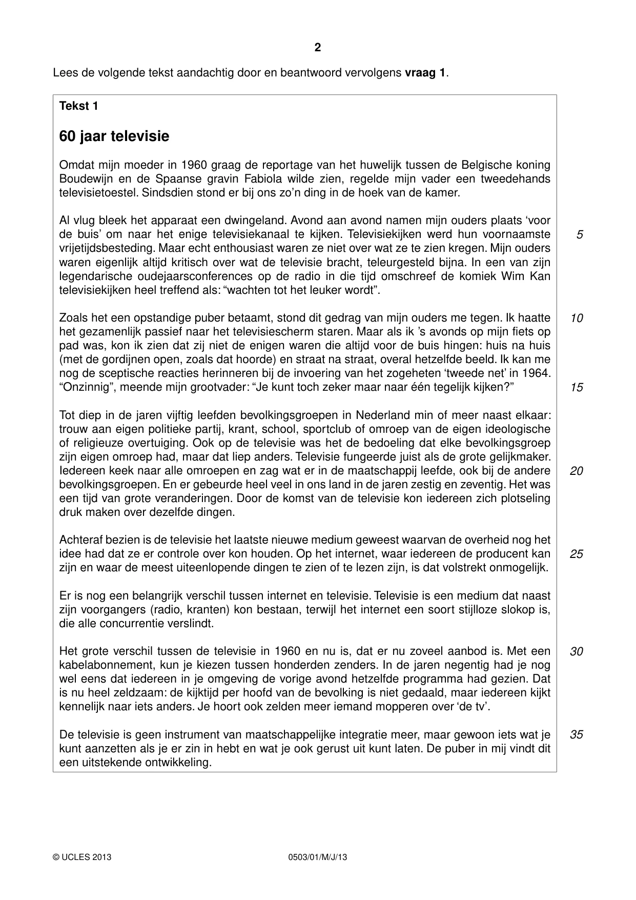 Cambridge IGCSE Dutch - First Language 0503 2013 May/June Paper 1 · Variant 1 question paper, page 2 of 8