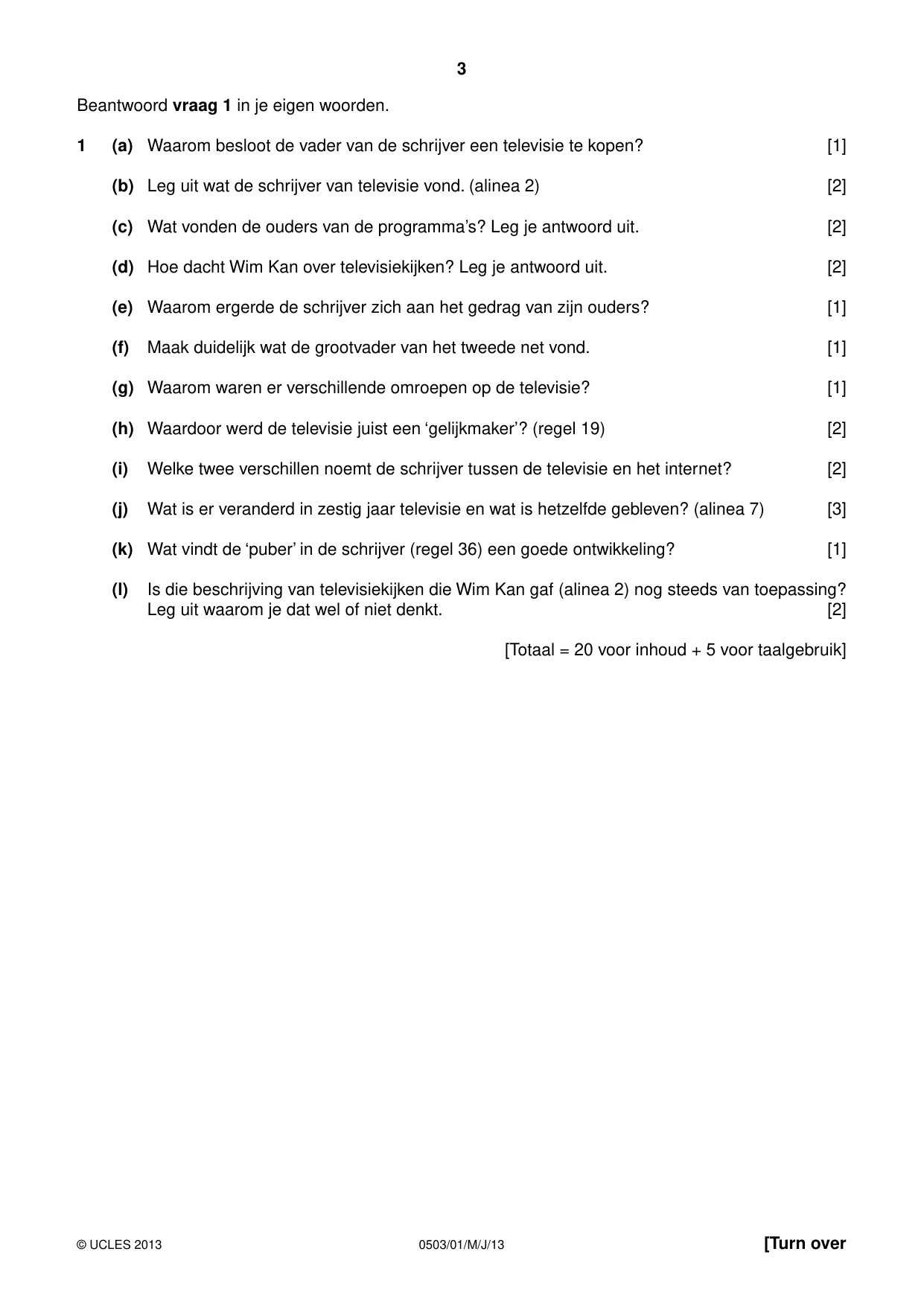Cambridge IGCSE Dutch - First Language 0503 2013 May/June Paper 1 · Variant 1 question paper, page 3 of 8