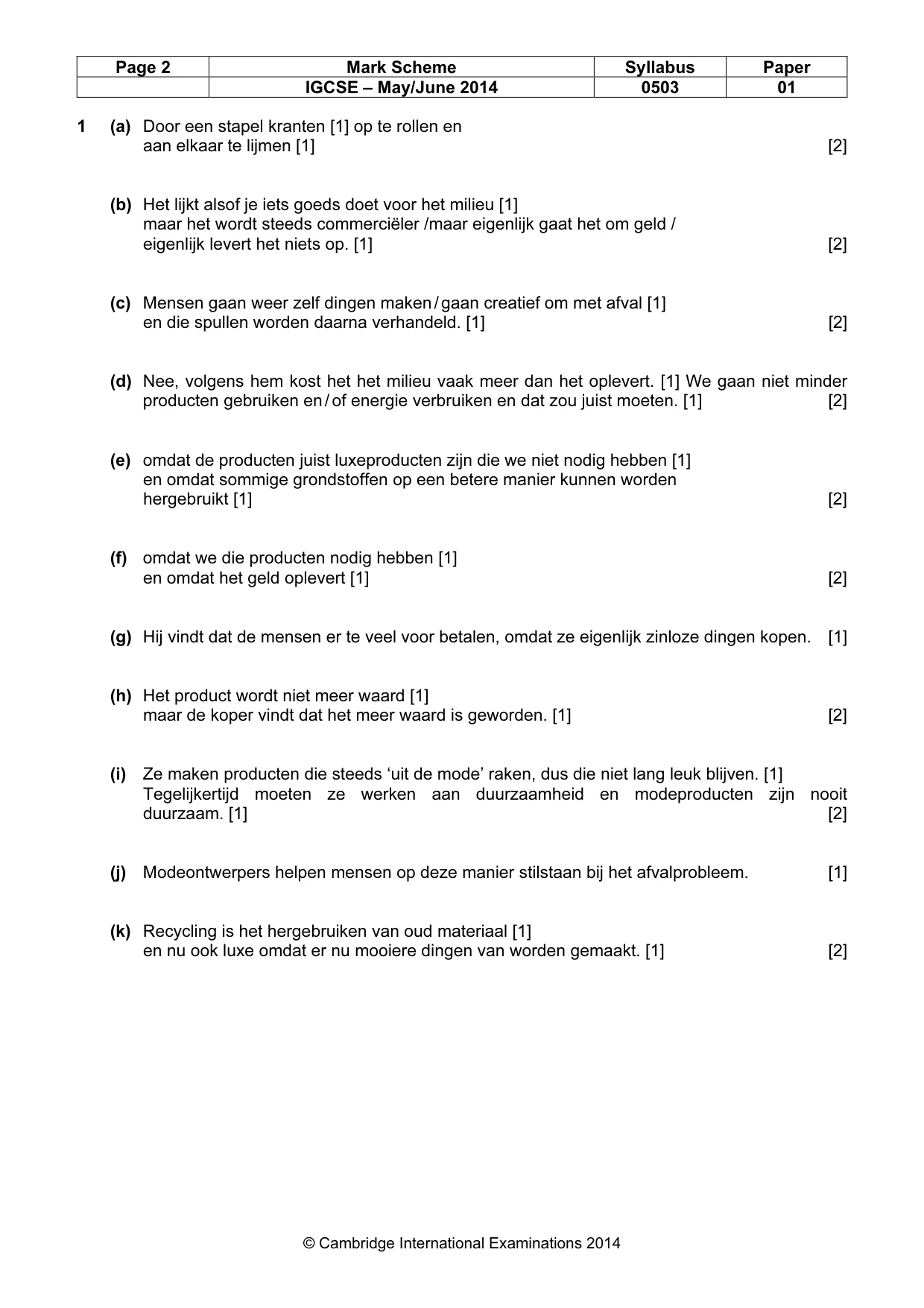 Mark scheme, page 2 of 4