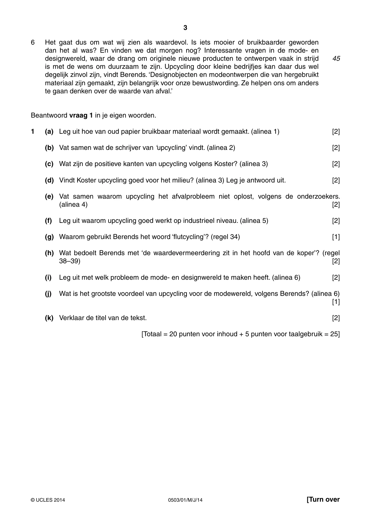 Cambridge IGCSE Dutch - First Language 0503 2014 May/June Paper 1 · Variant 1 question paper, page 3 of 8