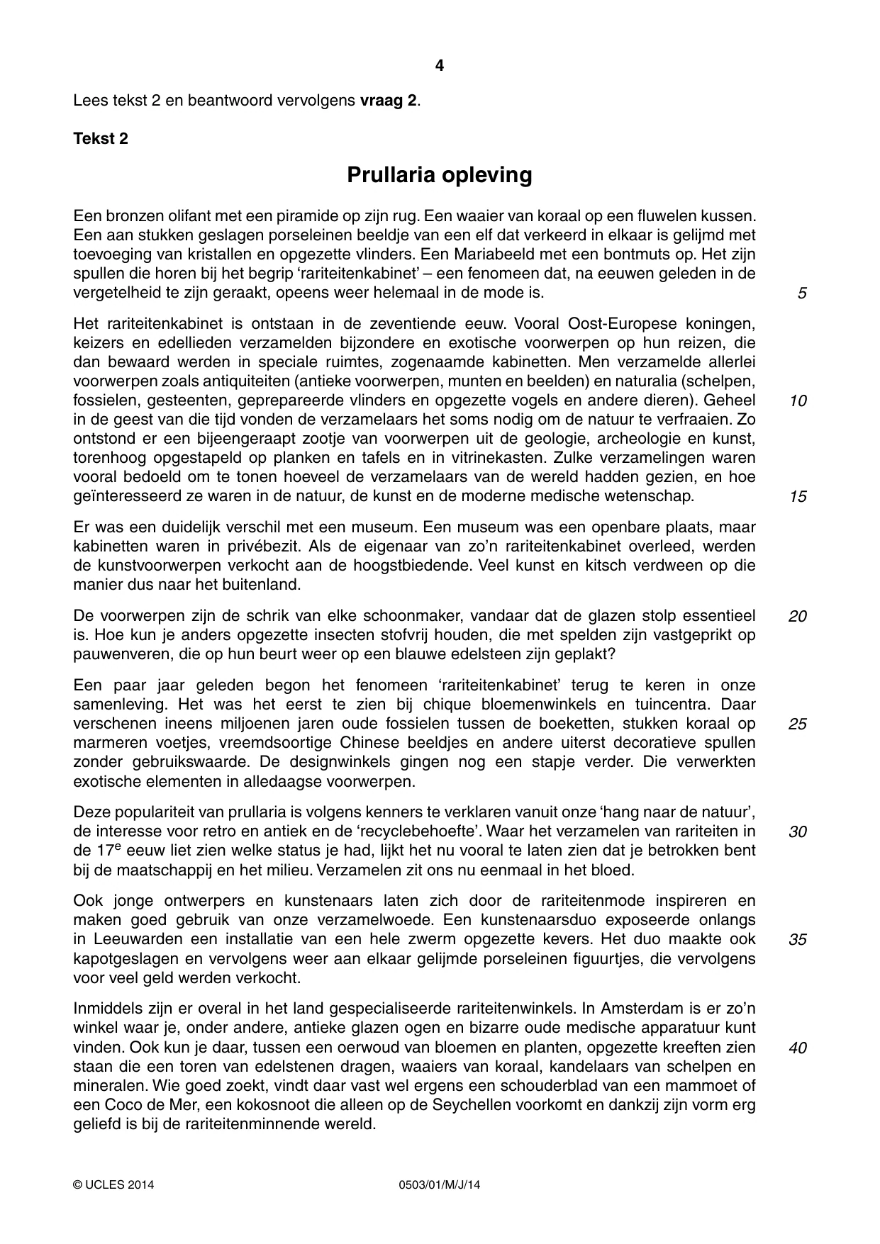 Cambridge IGCSE Dutch - First Language 0503 2014 May/June Paper 1 · Variant 1 question paper, page 4 of 8