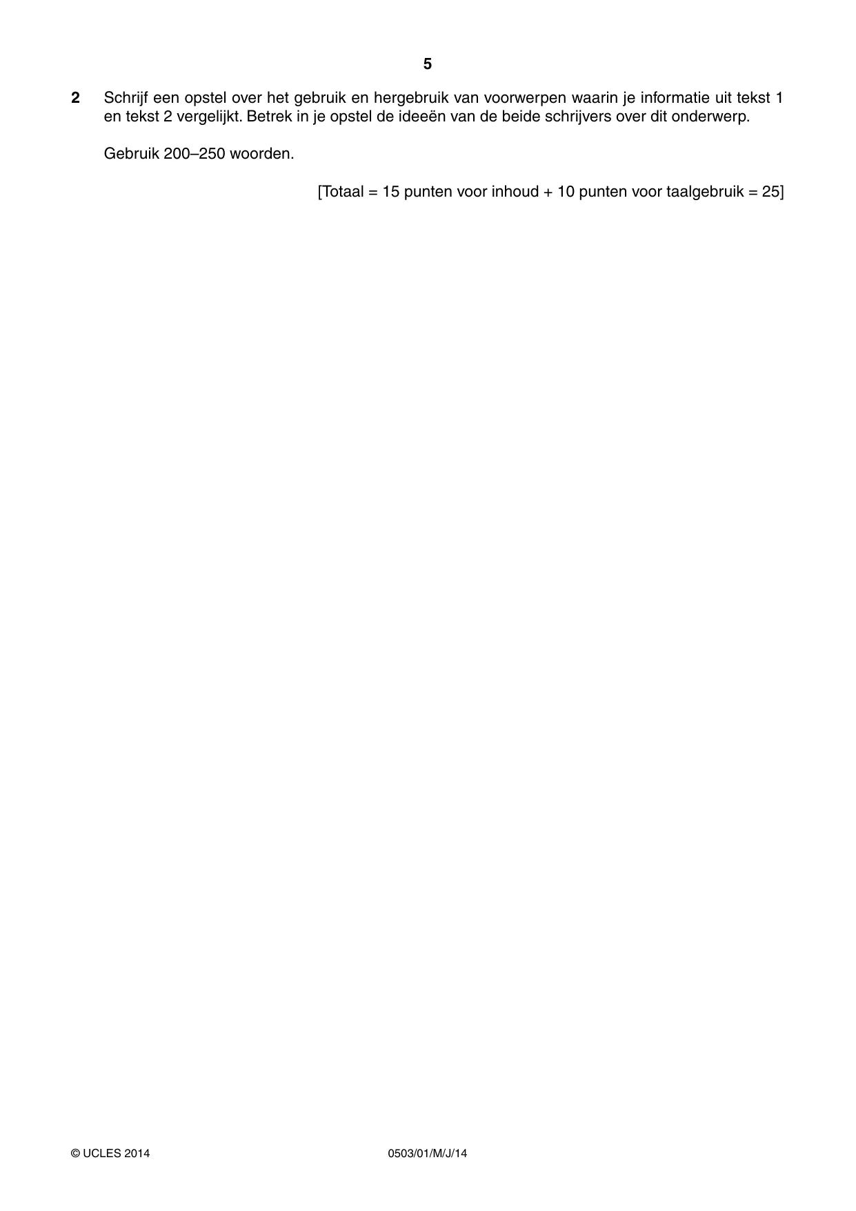 Cambridge IGCSE Dutch - First Language 0503 2014 May/June Paper 1 · Variant 1 question paper, page 5 of 8