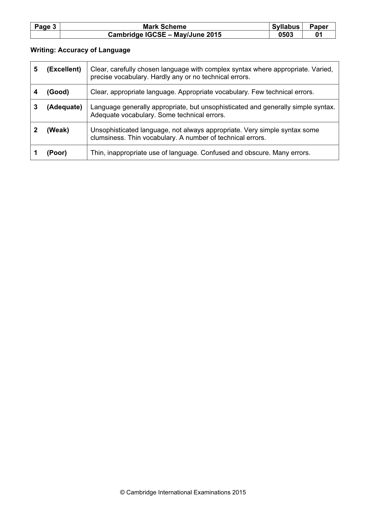 Mark scheme, page 3 of 5